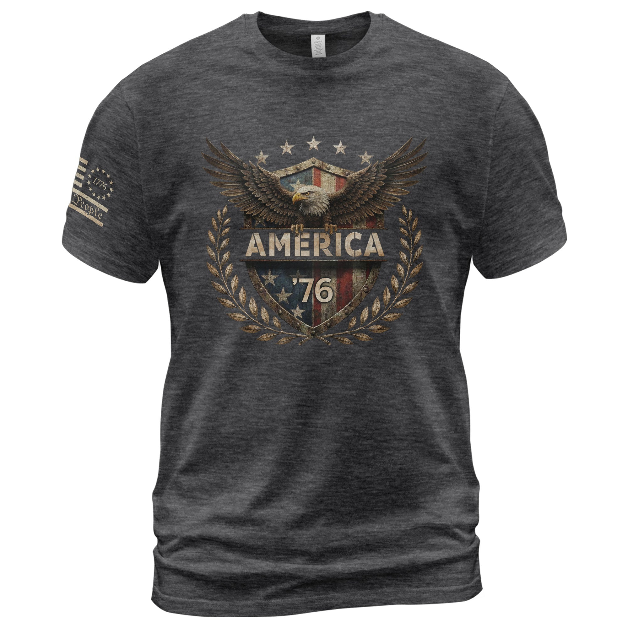 Patriotic America 76 Flag Shield Design T-Shirt Classic Vintage Graphic Tee Gift