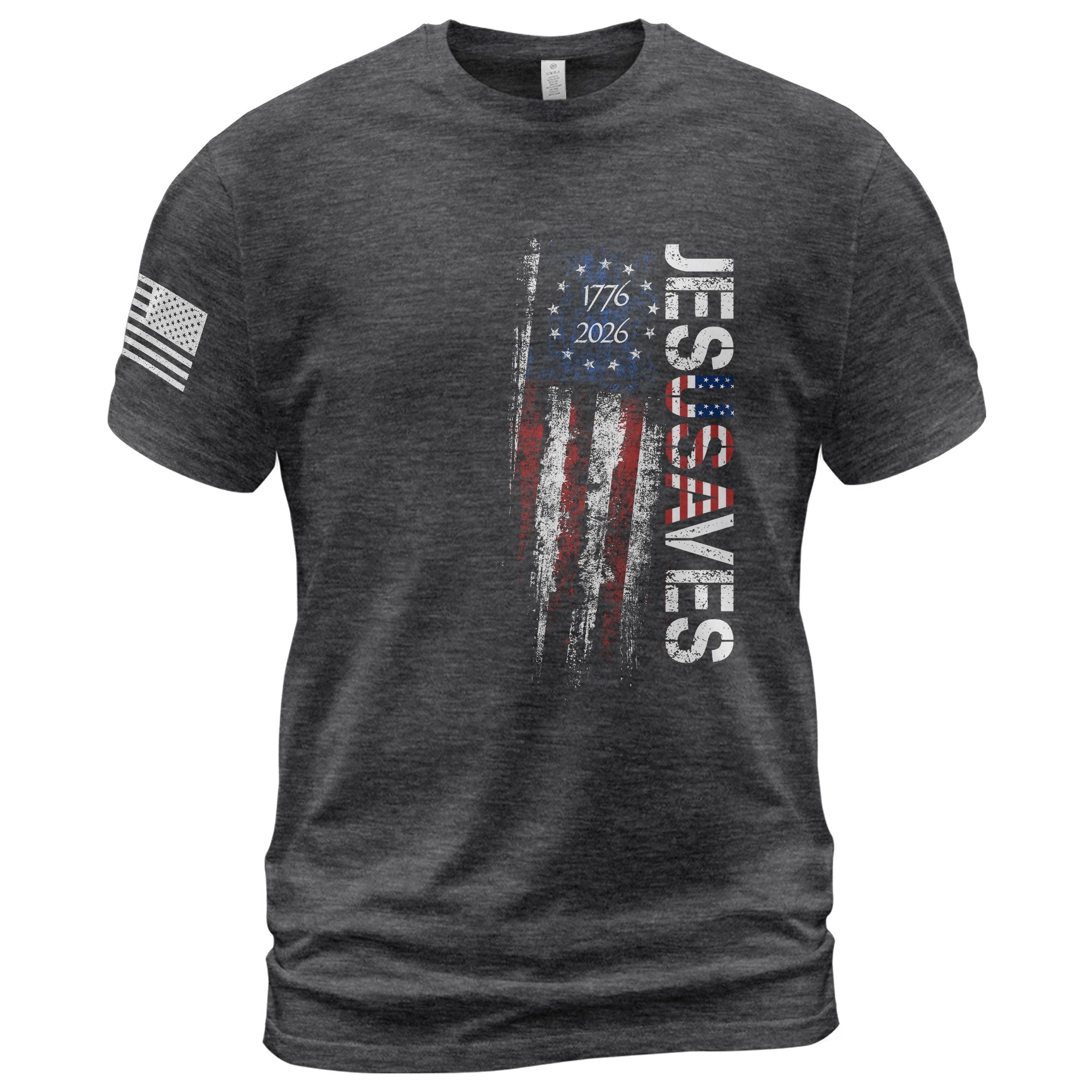 JESUSAVES T-Shirt USA Flag Patriotic 1776 2026 Betsy Ross Men Cotton Tee Shirt
