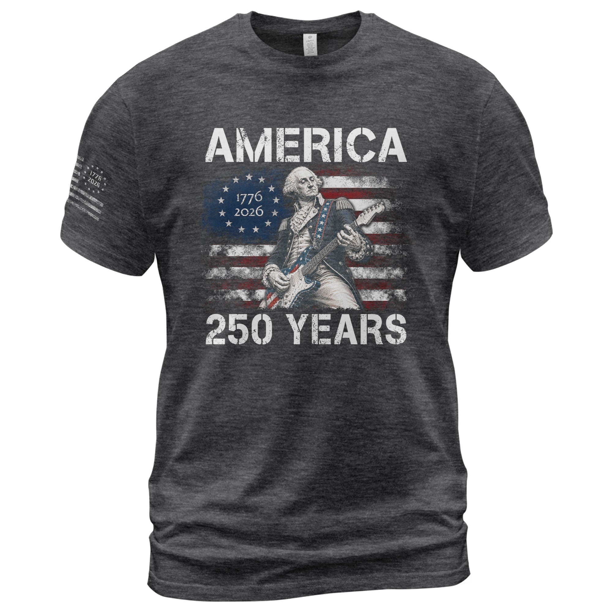 America 250 Years George Washington Playing Guitar Patriotic Flag Independence Shirt