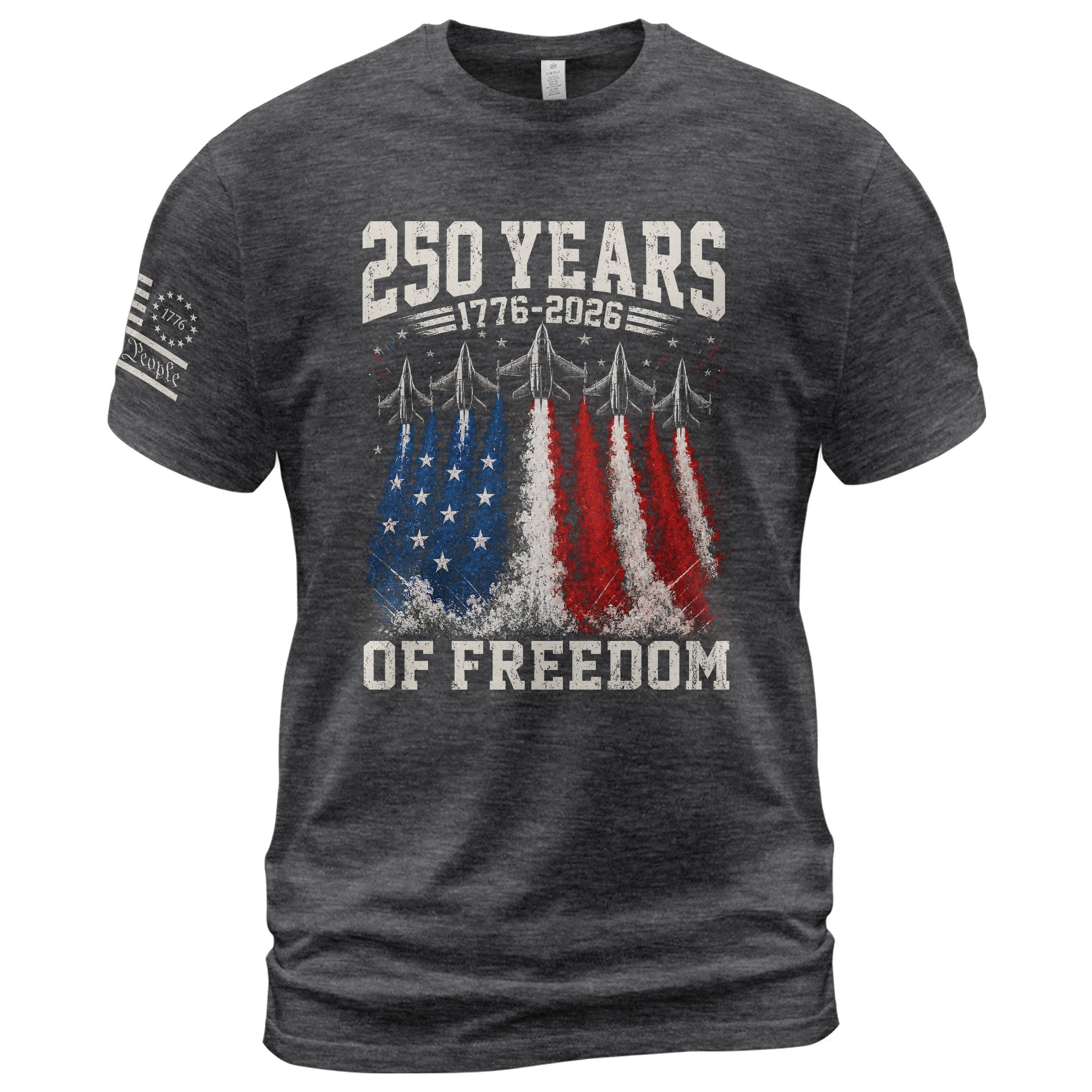 Commemorative 250 Years Freedom Tee - Vintage Fighter Jet Patriotic Cotton Shirt