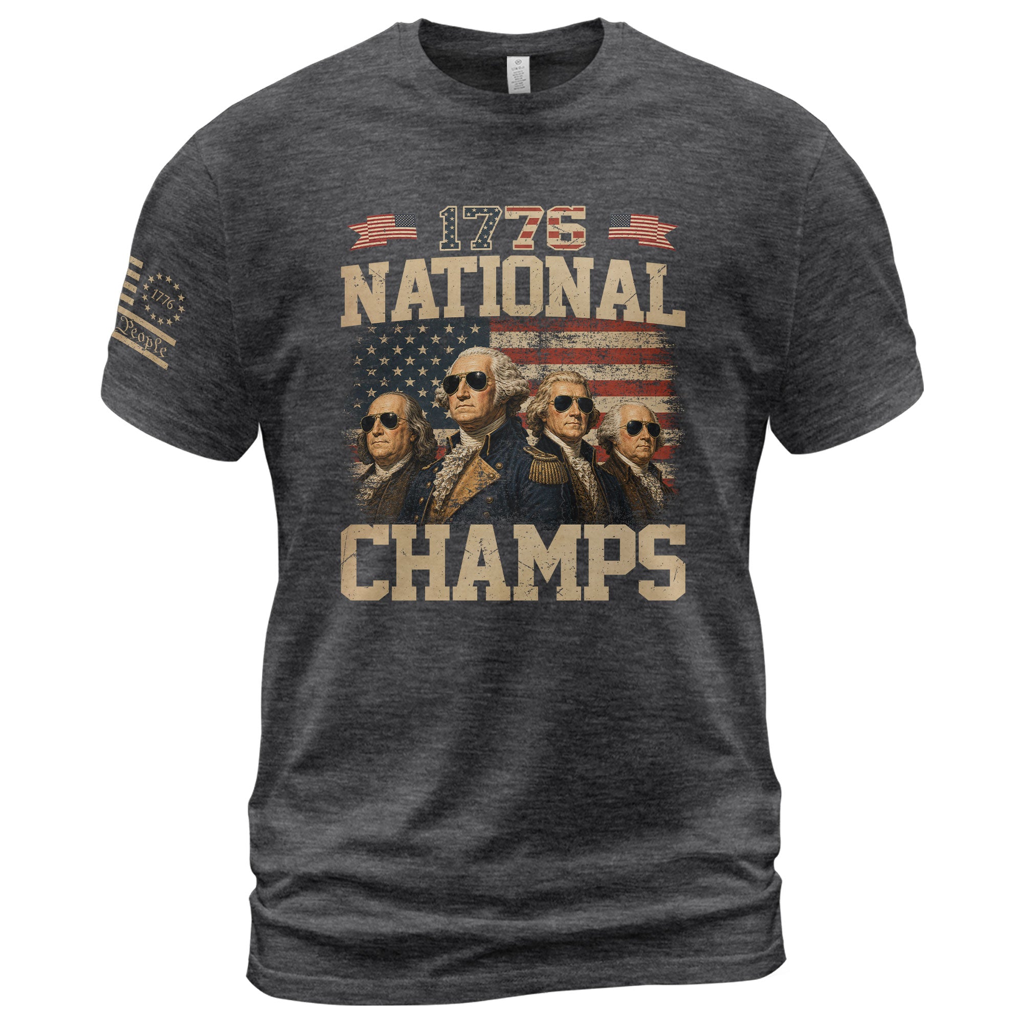 1776 National Champs Graphic T-Shirt Patriotic Founding Fathers Vintage Style Casual Tee