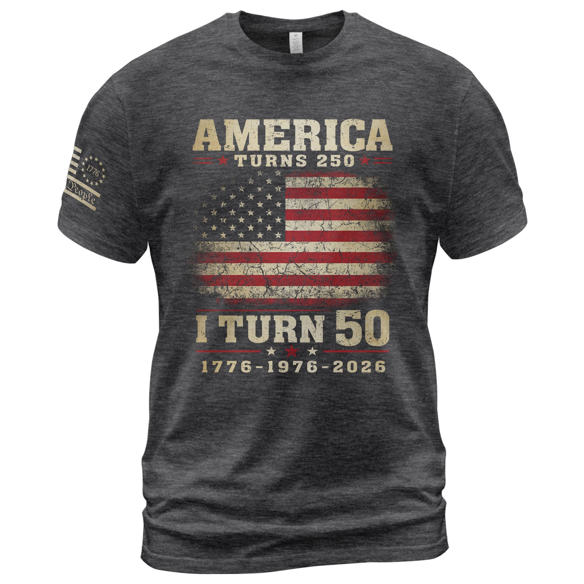 Patriotic 1776 2026 Birthday Tee Celebrating America Turns 250 And I Turn 50 Graphic Shirt