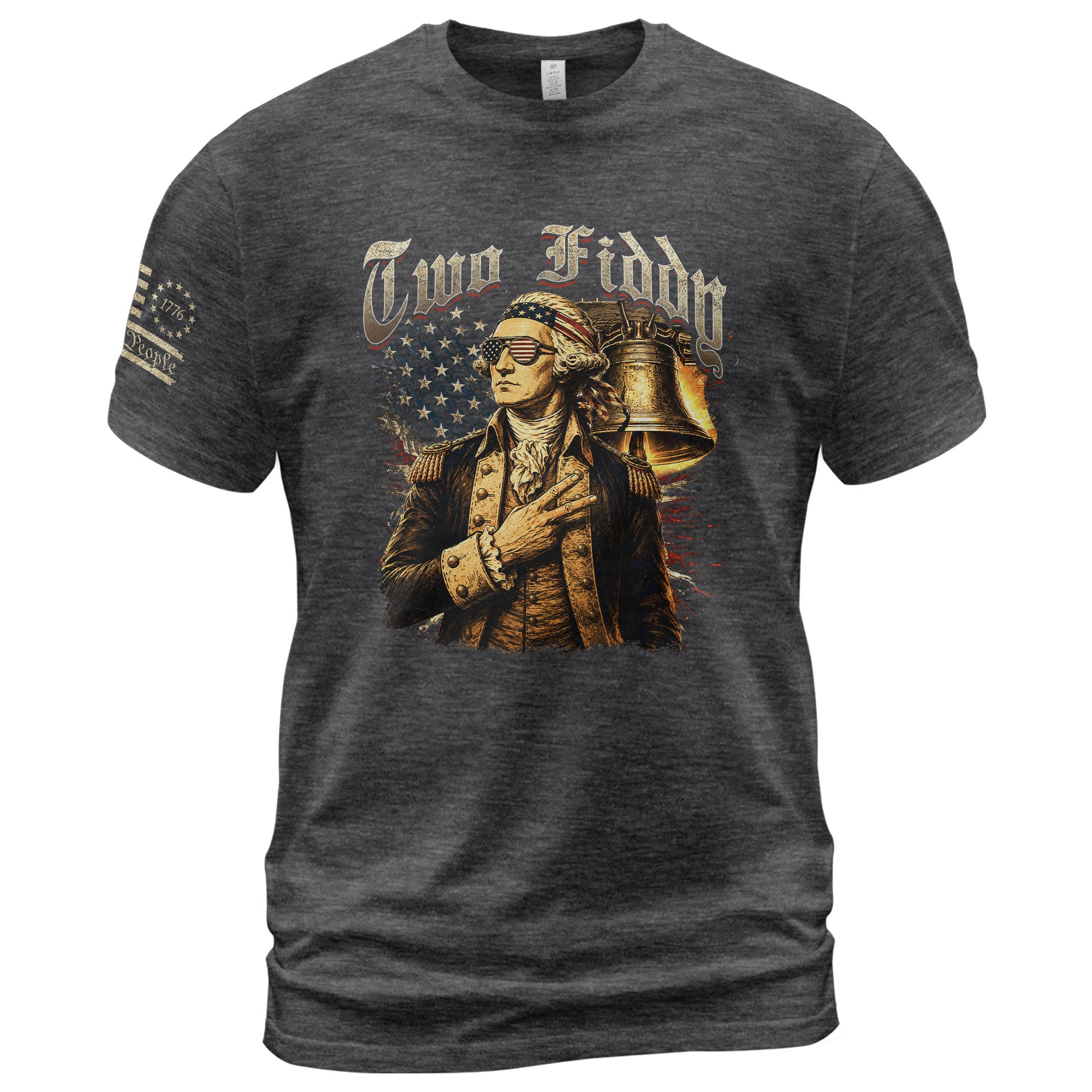 Two Fiddy George Washington Patriotic Graphic Tee Liberty Bell Heritage Style Shirt