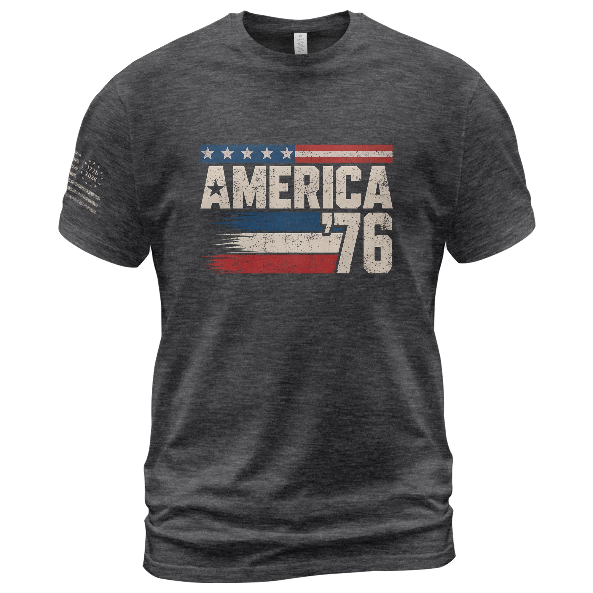 America '76 Graphic Tee Vintage Flag Design Patriotic Style Casual Mens Statement Shirt