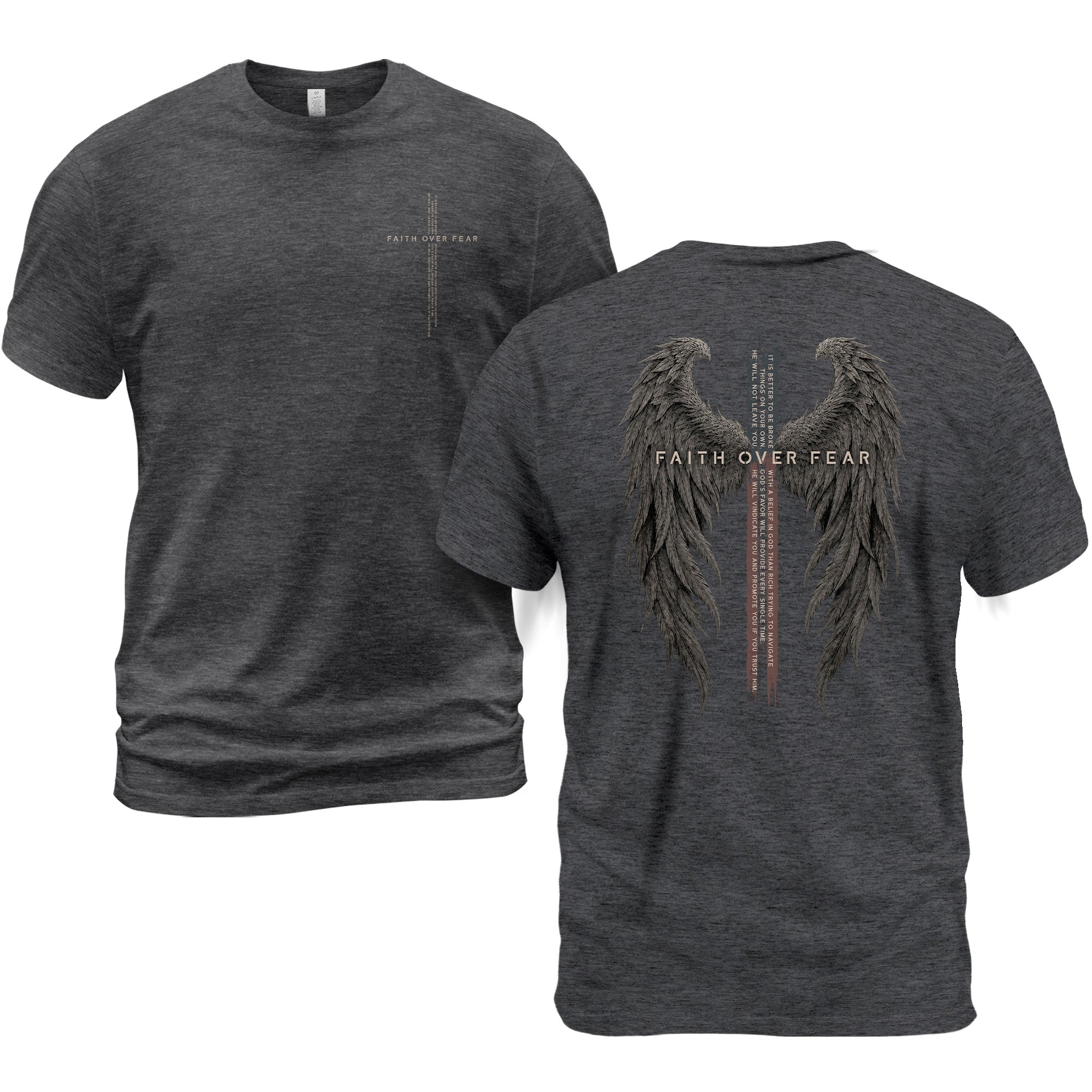 Faith Over Fear Shirt Christian Angel Wings Cross T-Shirt Inspirational Religious Tee