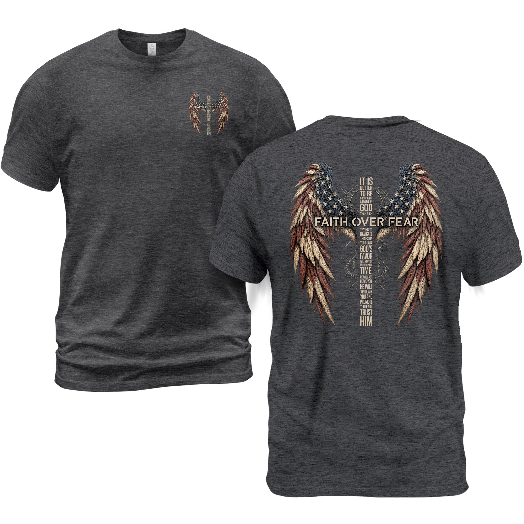 Faith Over Fear Christian T-Shirt Cross Wings Graphic Religious Shirt for Men Women