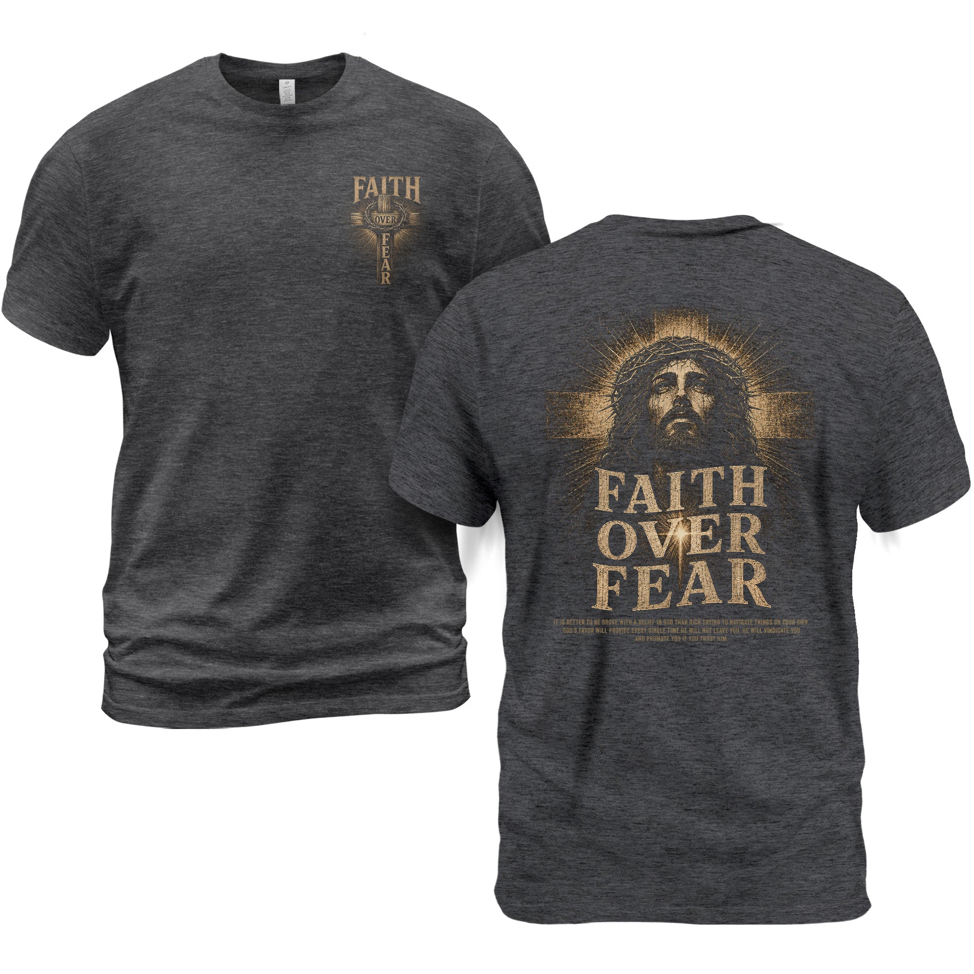 Inspirational Christian T-Shirt Faith Over Fear Jesus Portrait Casual Cotton Top