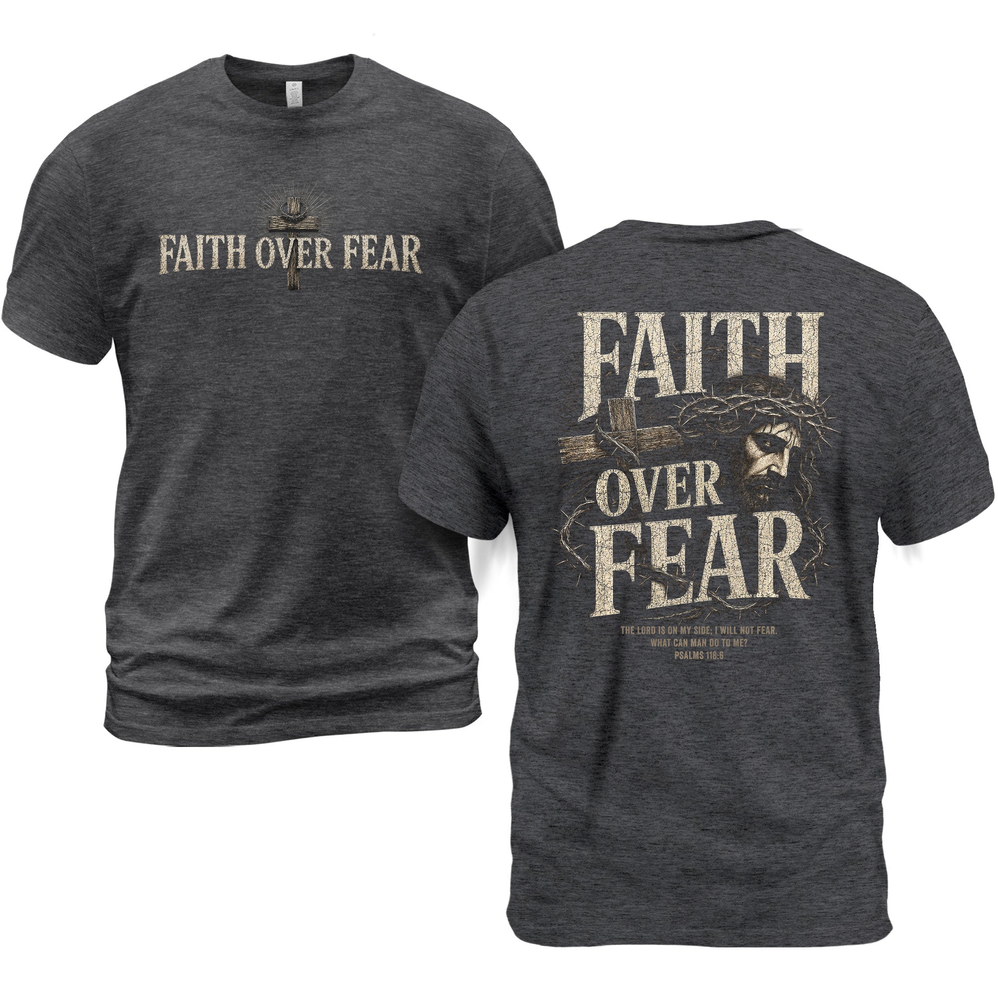 Inspirational Christian T-Shirt Faith Over Fear Jesus Cross Casual Cotton Shirt
