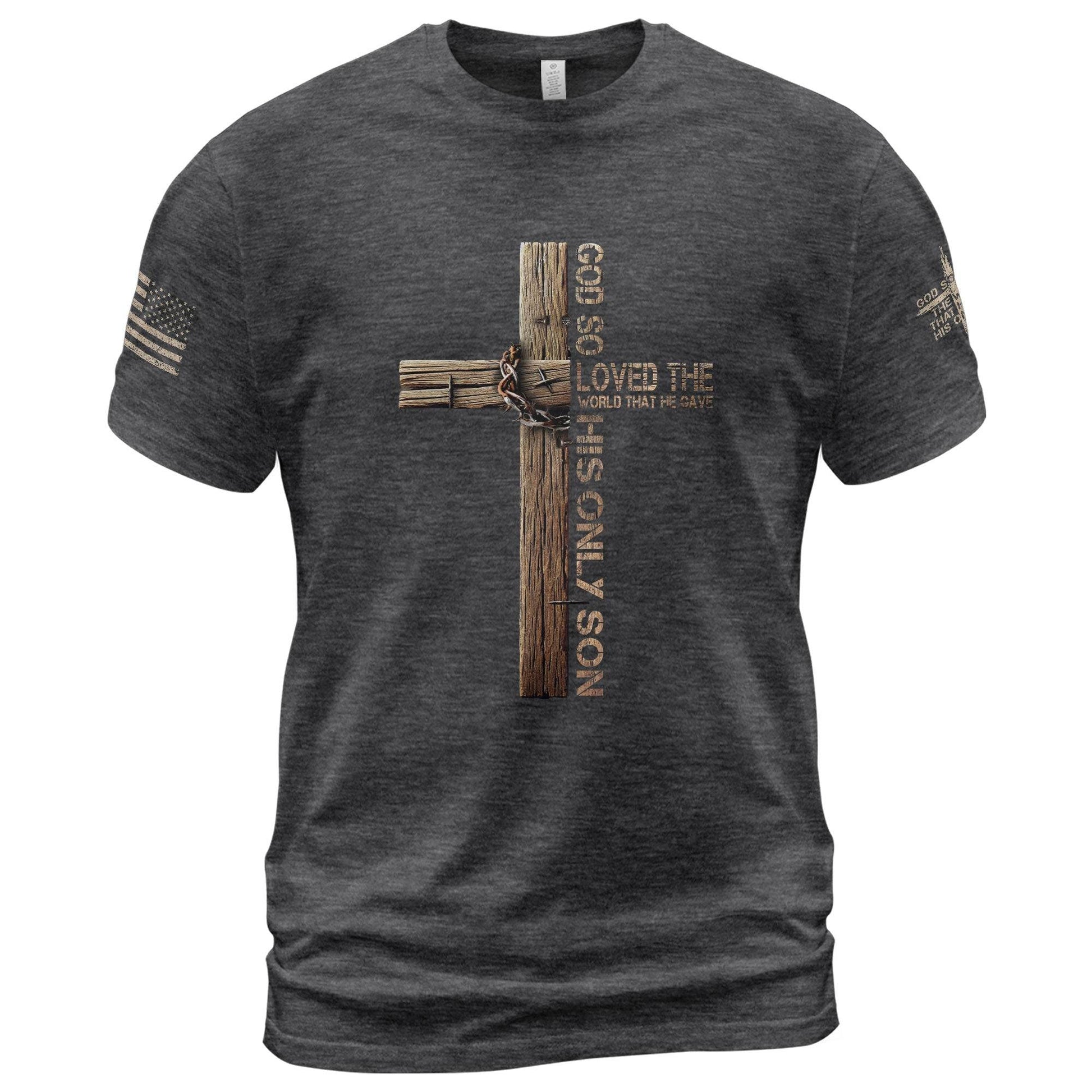 God So Loved T-Shirt – John 3:16 Cross with Crown of Thorns - Rust Field Wear