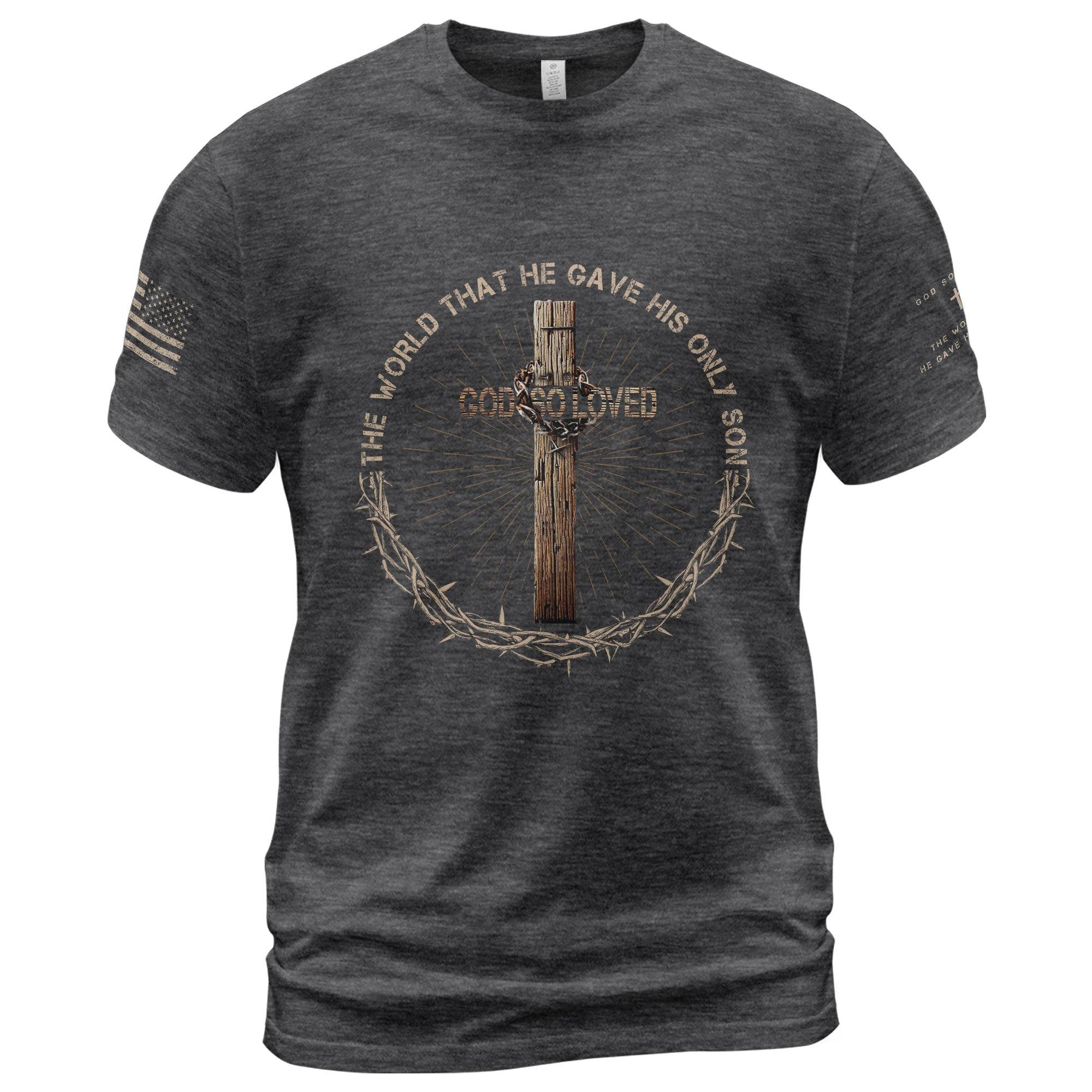 God So Loved T-Shirt – John 3:16 Cross Edition - Rust Field Wear