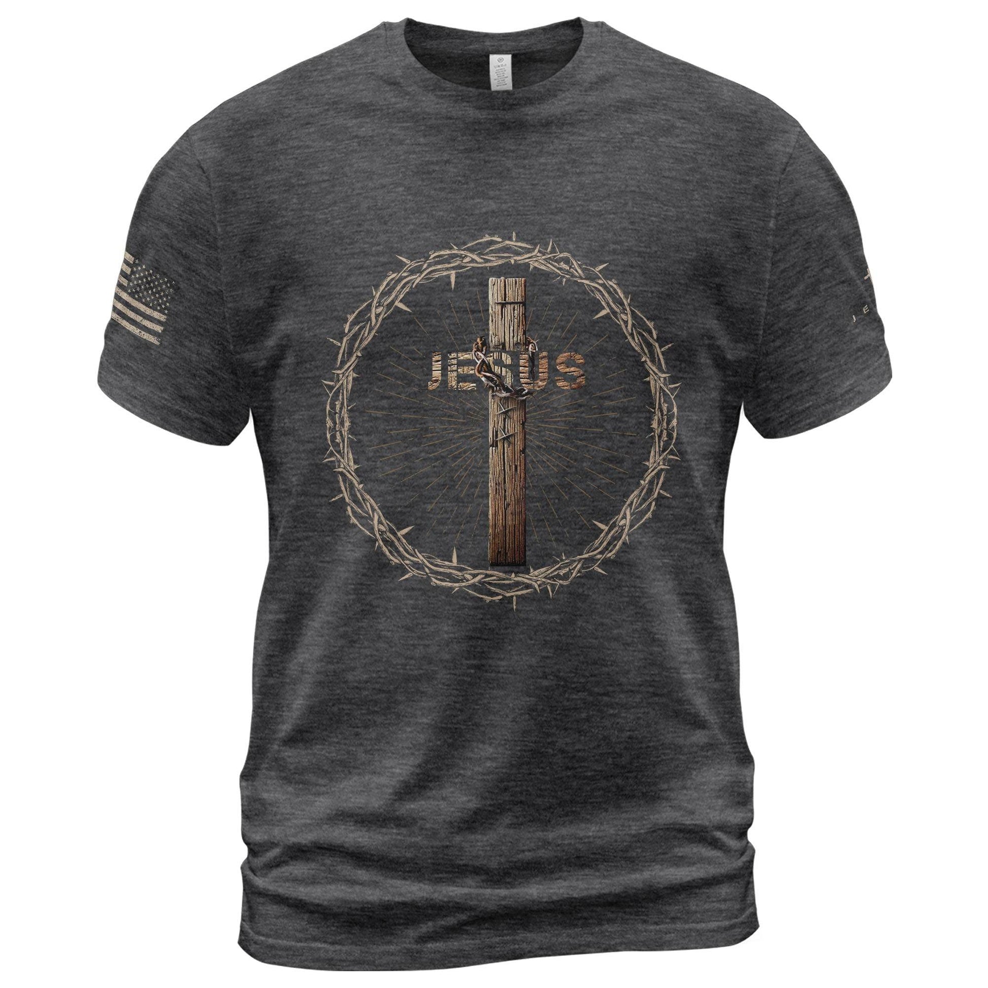 Jesus T-Shirt – Crown of Thorns Cross Design - Rust Field Wear