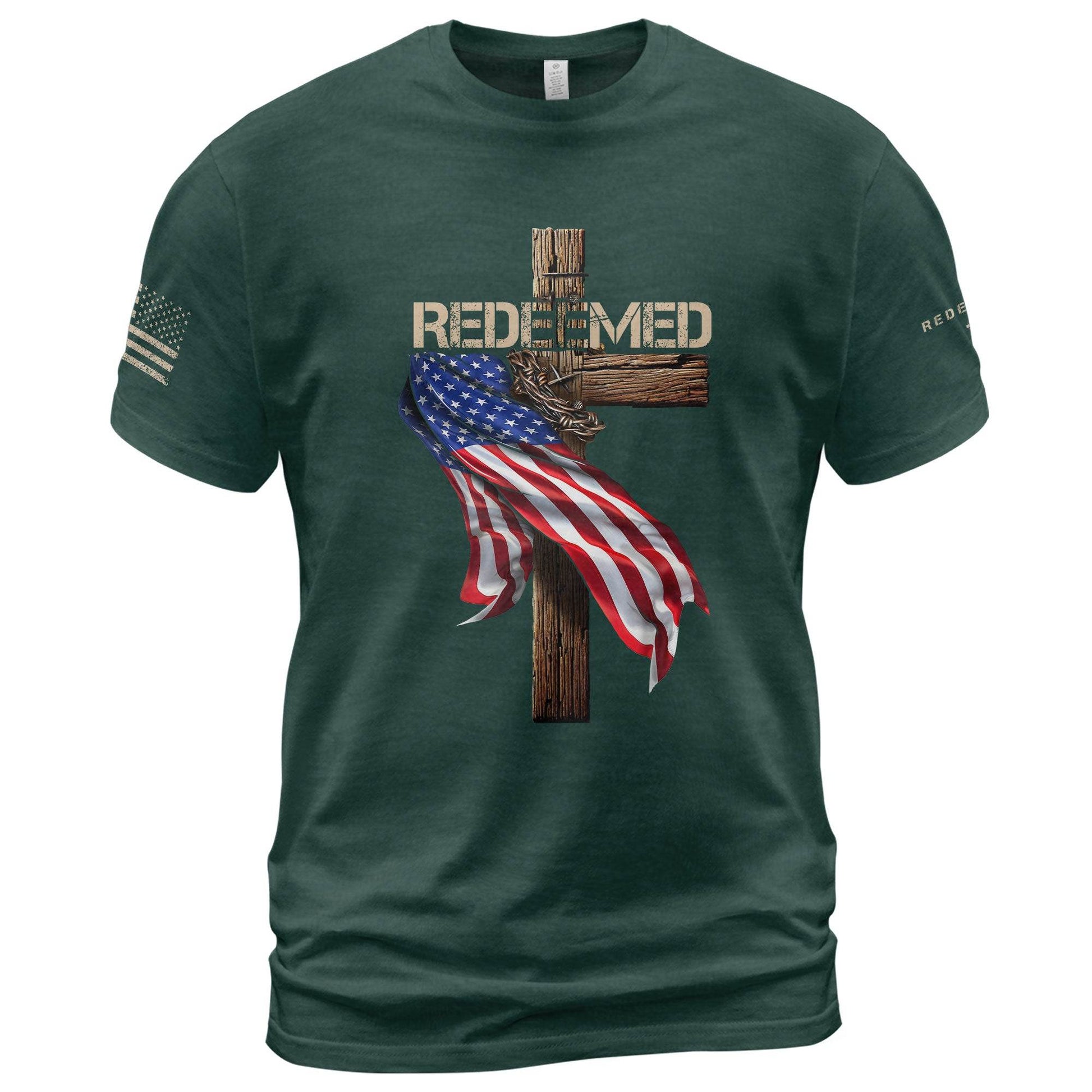 Redeemed by Christ T-Shirt – American Flag Cross - Rust Field Wear