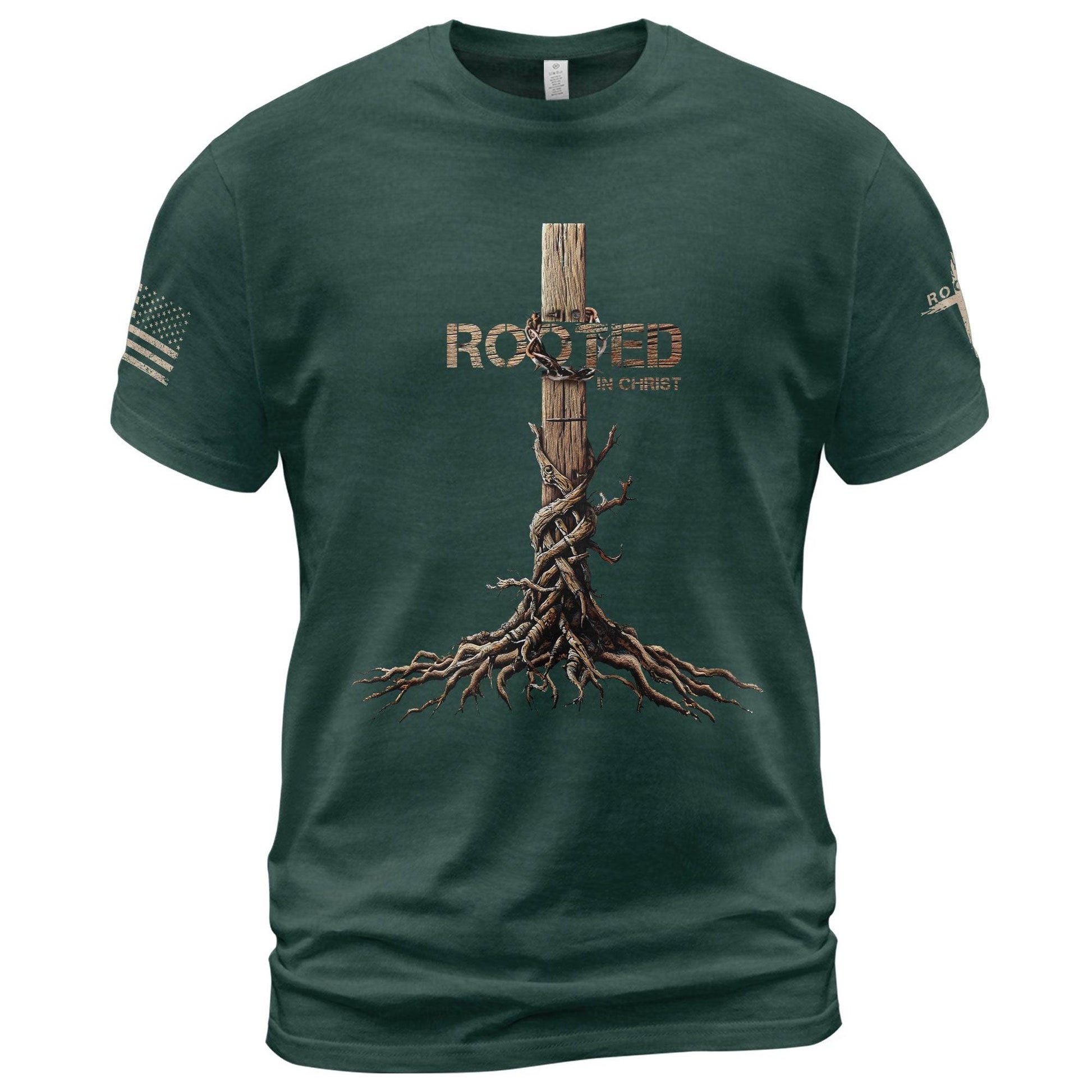 Rooted in Christ Cross & Roots Christian T-Shirt - Rust Field Wear