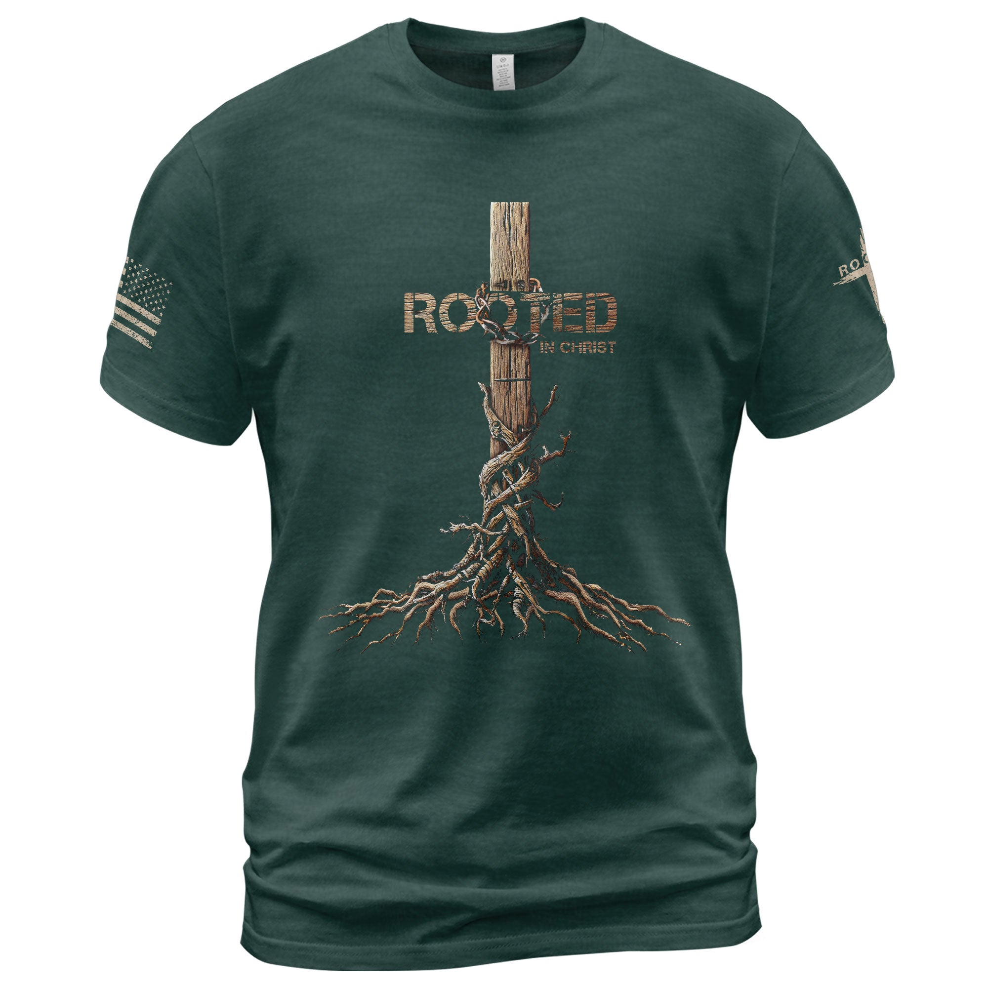 Rooted in Christ Cross & Roots Christian T-Shirt