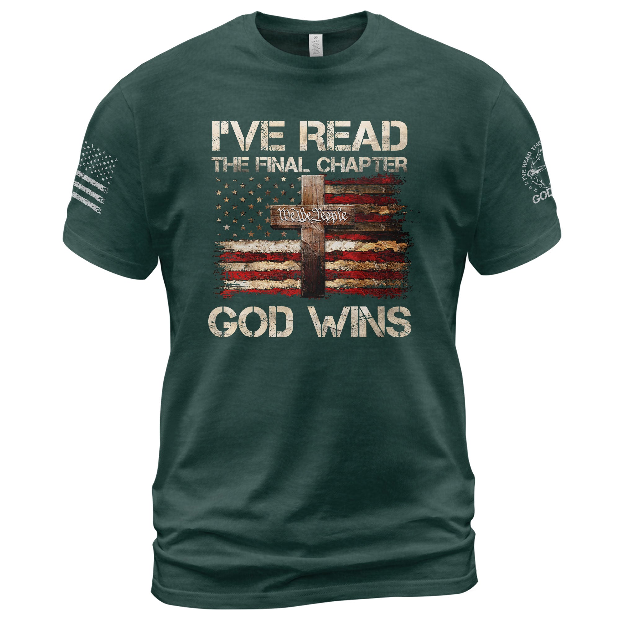 God Wins Christian American Flag Cross T-shirt