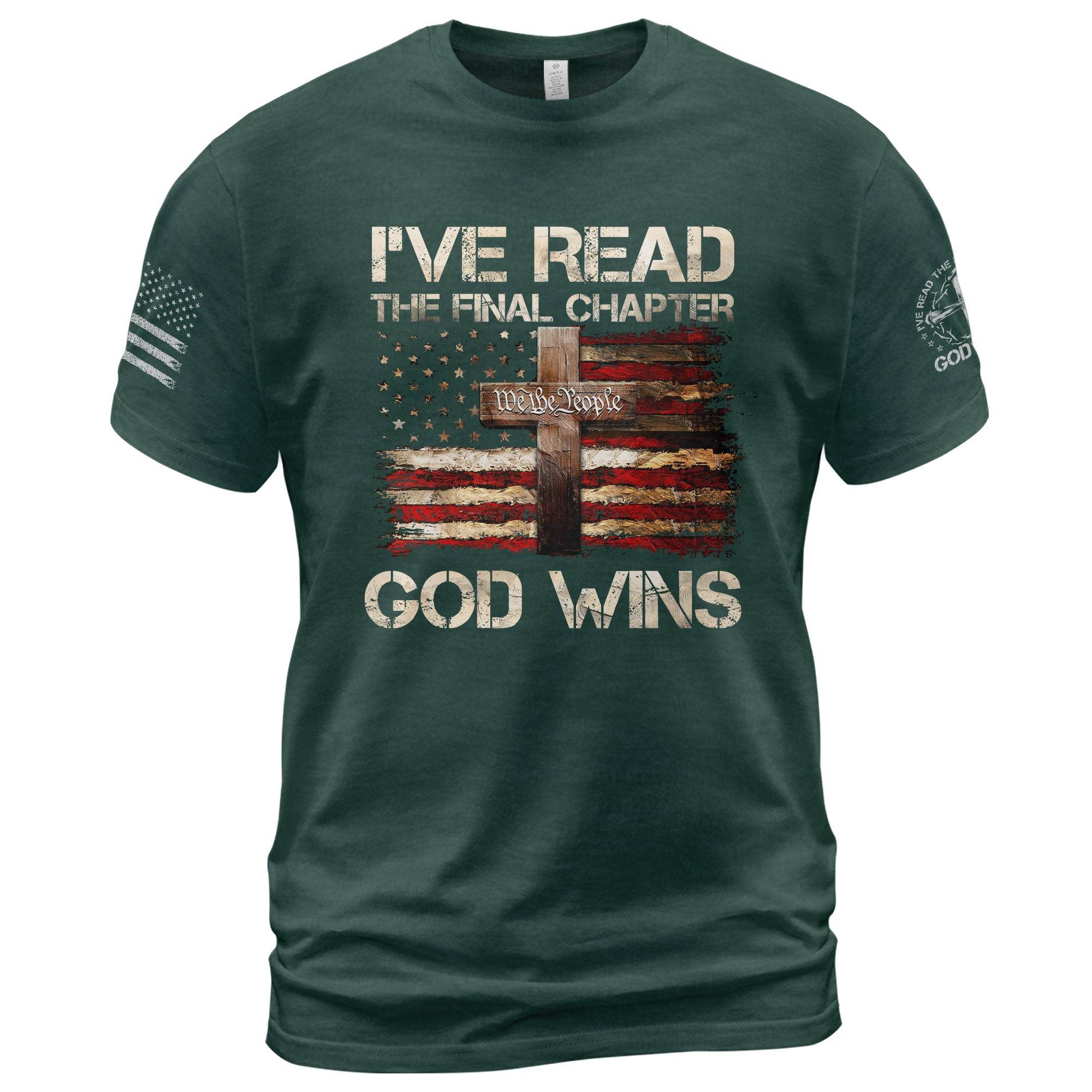 God Wins Christian American Flag Cross T-shirt - Rust Field Wear