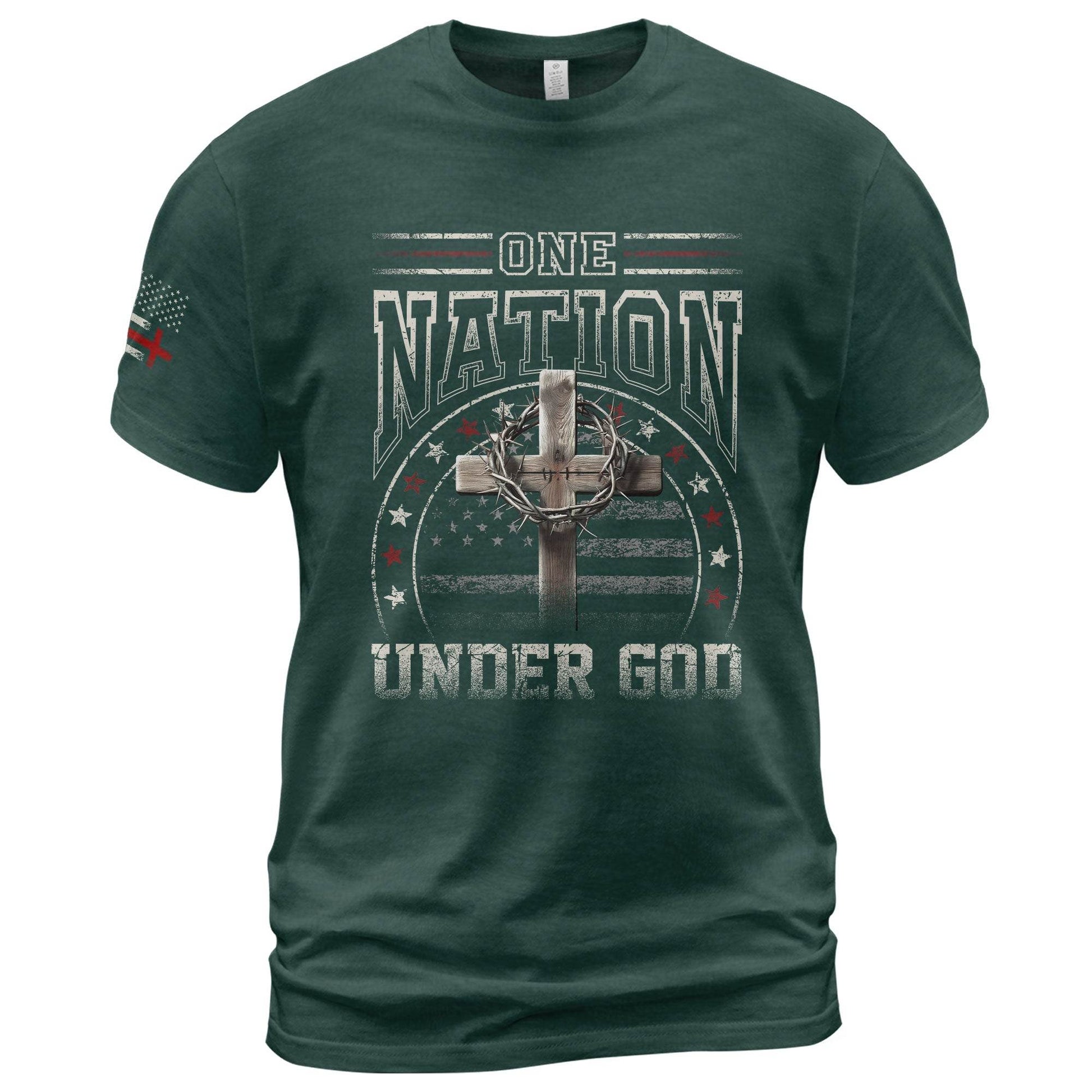 One Nation Under God Cross & American Flag T-Shirt - Rust Field Wear