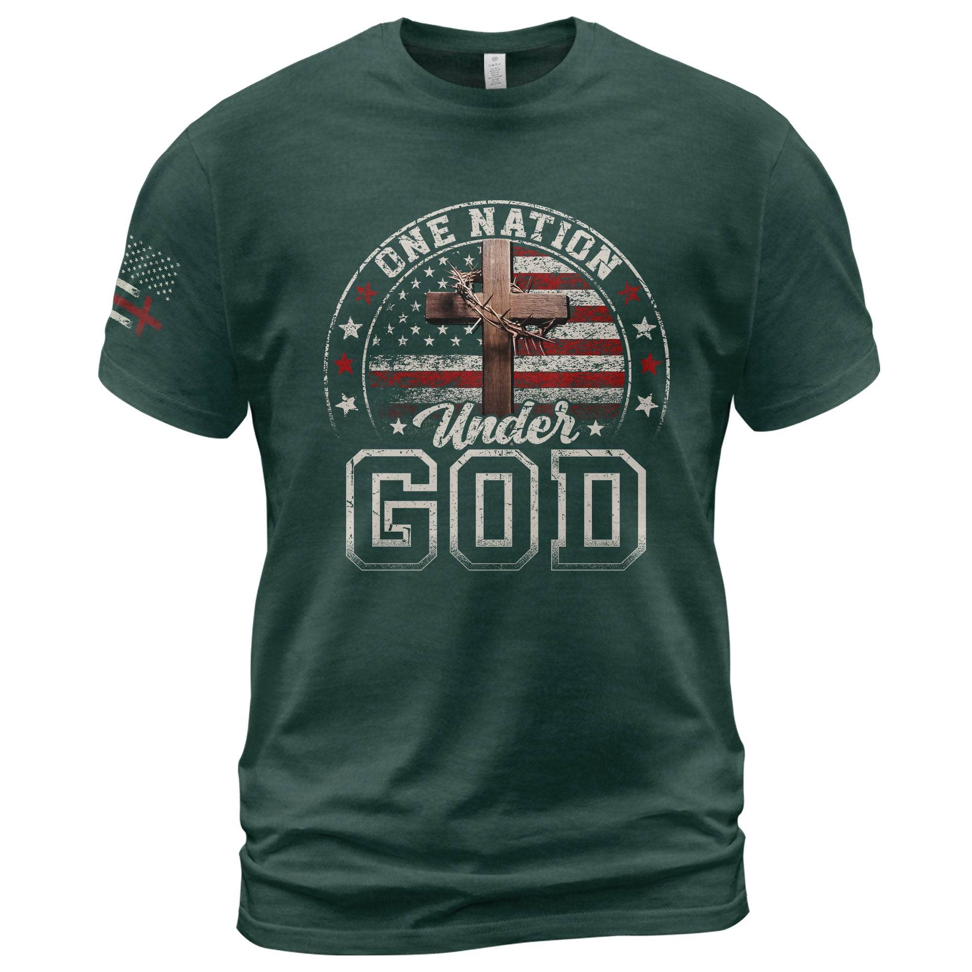 One Nation Under God Christian American Flag Cross Shirt - Rust Field Wear