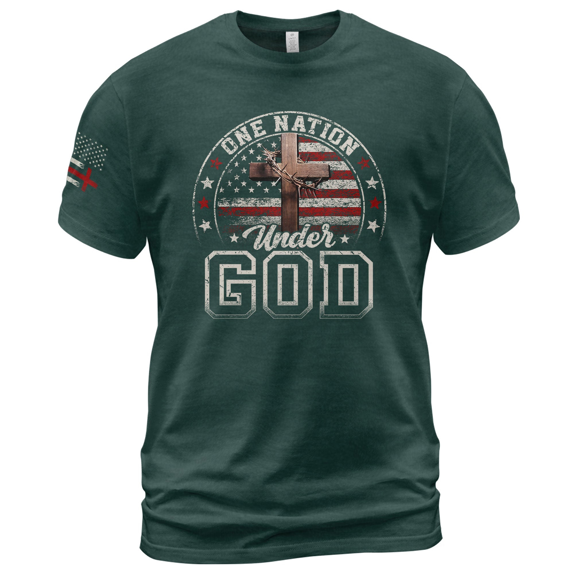 One Nation Under God Christian American Flag Cross Shirt