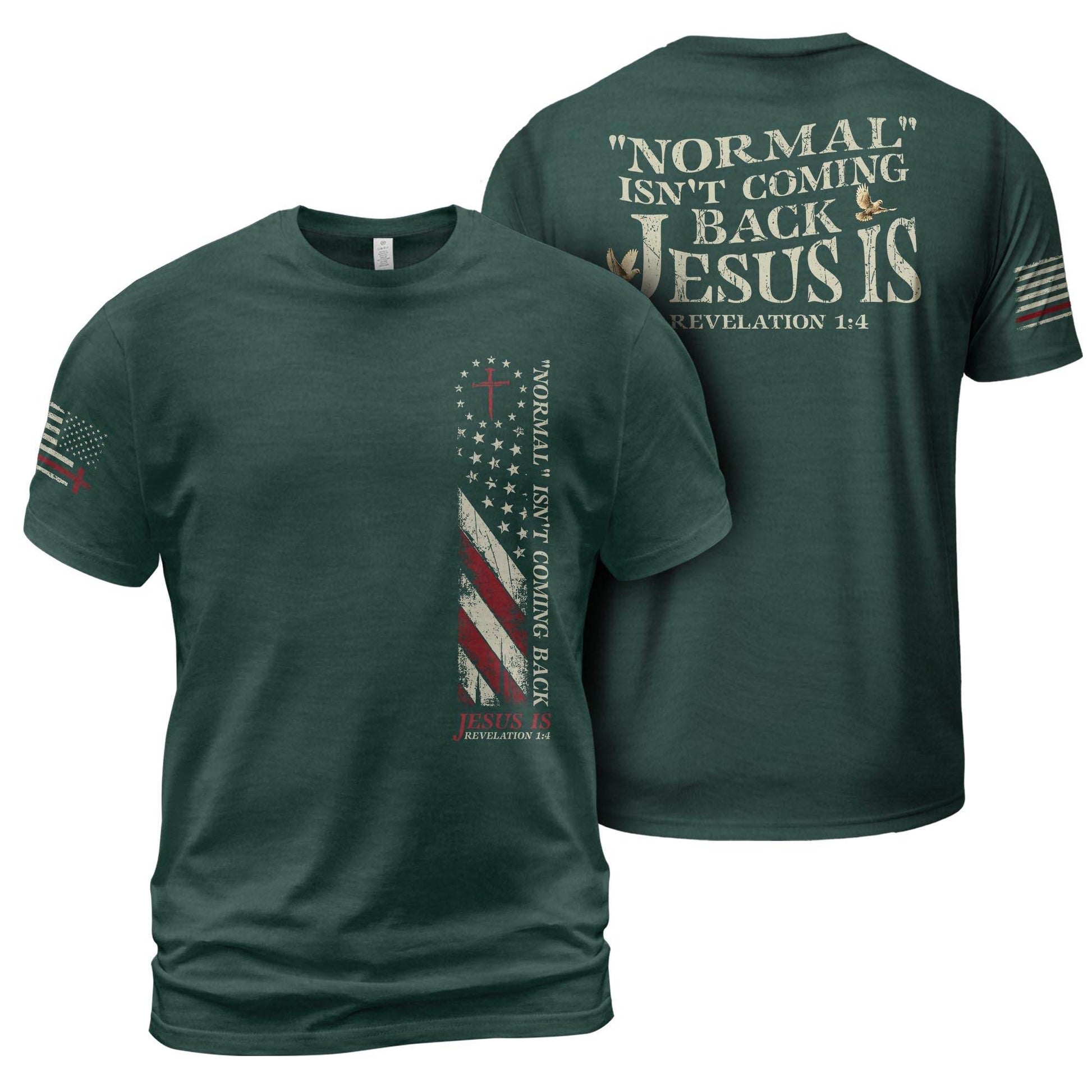 Jesus Is Coming Back Shirt – “Normal Isn’t Coming Back” Revelation 1:4 2-Sided Christian Tee - Rust Field Wear