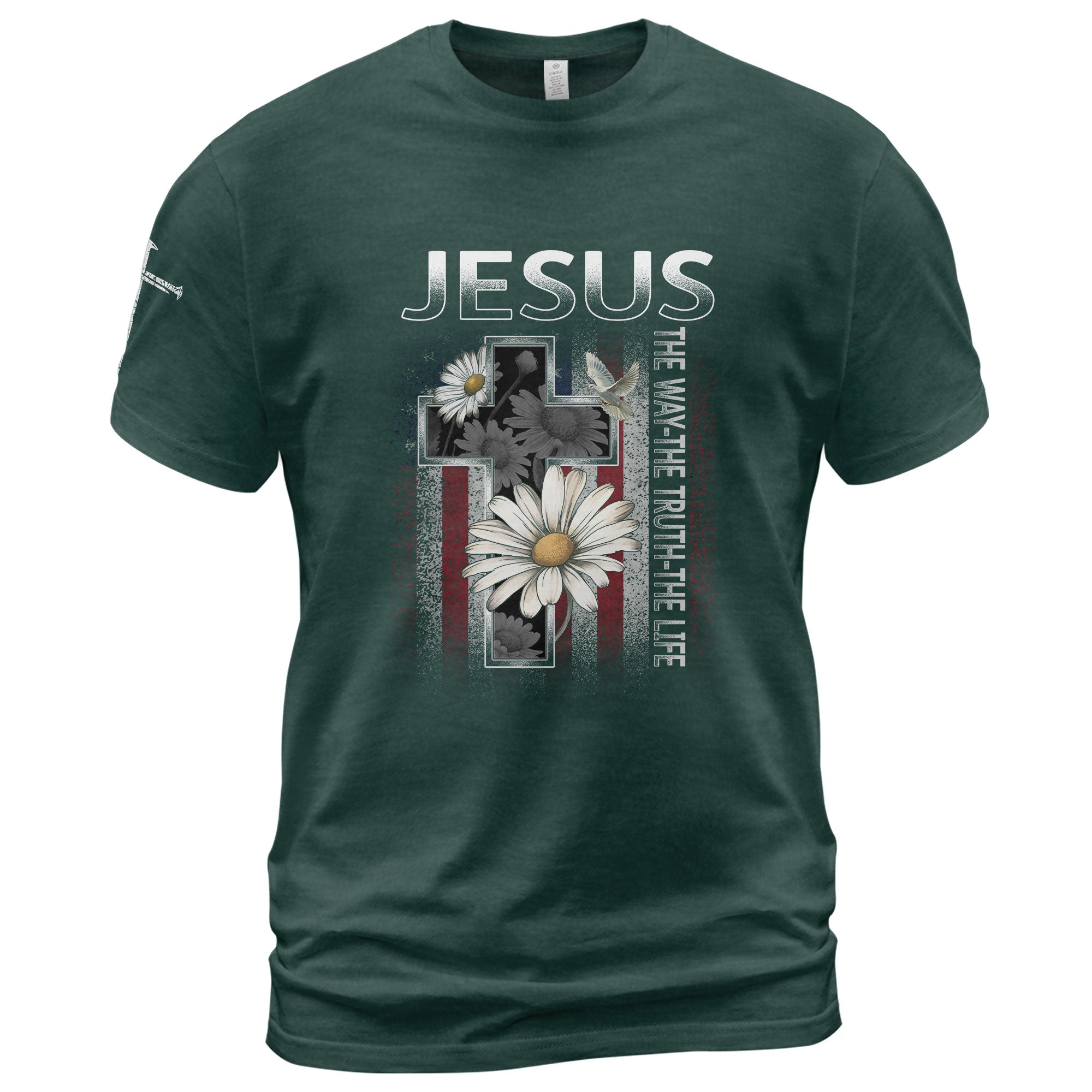 Jesus The Way The Truth The Life Shirt – Floral Cross USA Flag Christian Tee