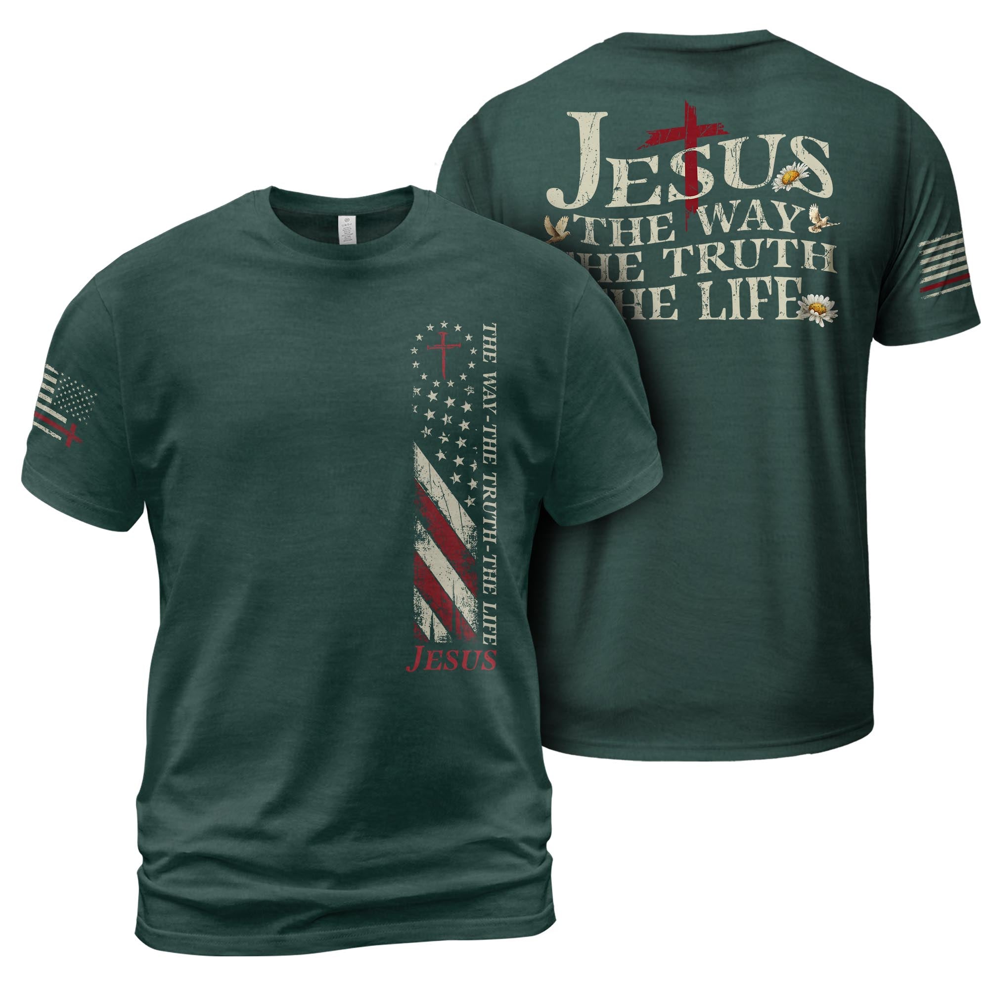 Jesus The Way The Truth The Life Shirt – USA Flag Cross 2-Sided Christian Tee