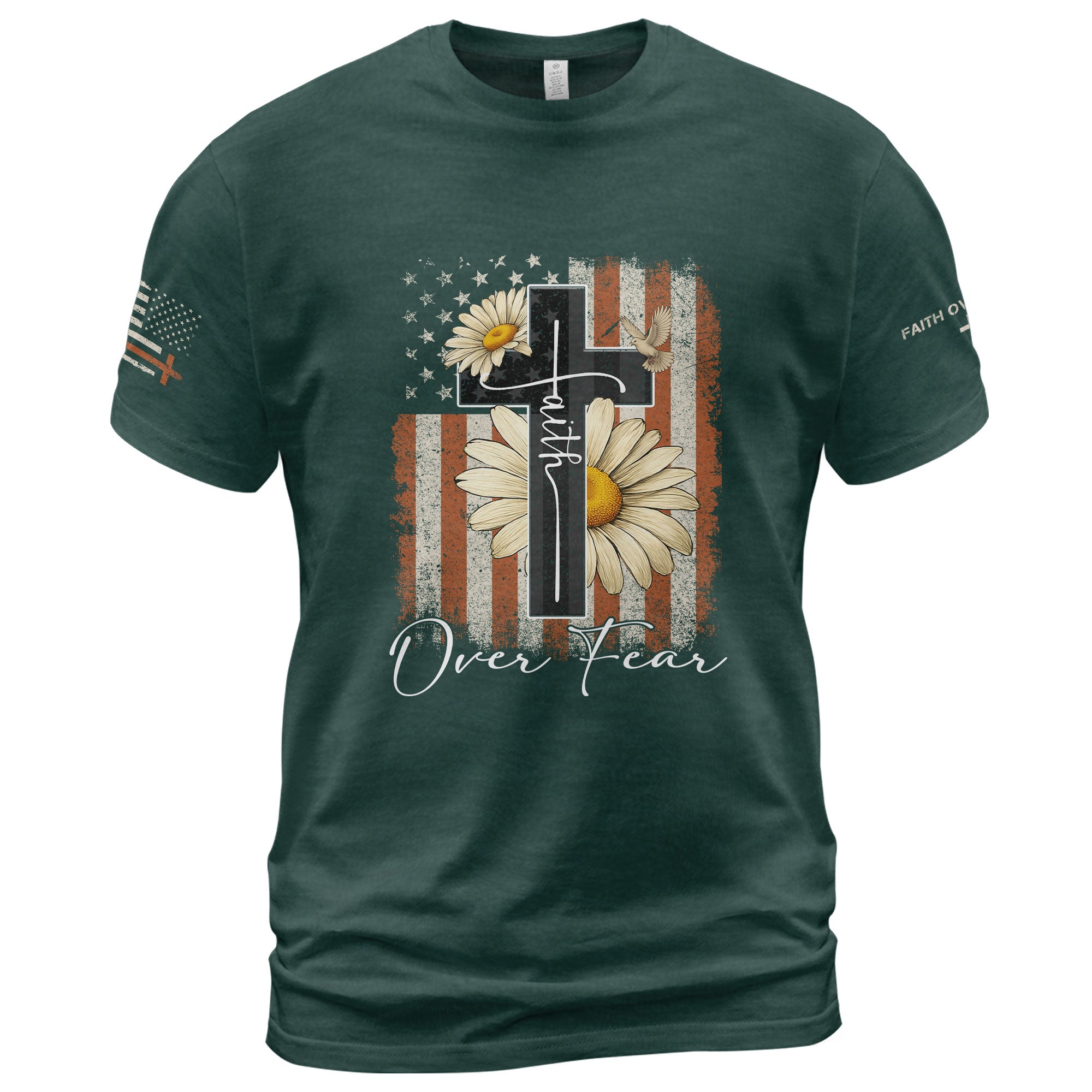 Faith Over Fear Shirt – Daisy Cross USA Flag Christian Tee