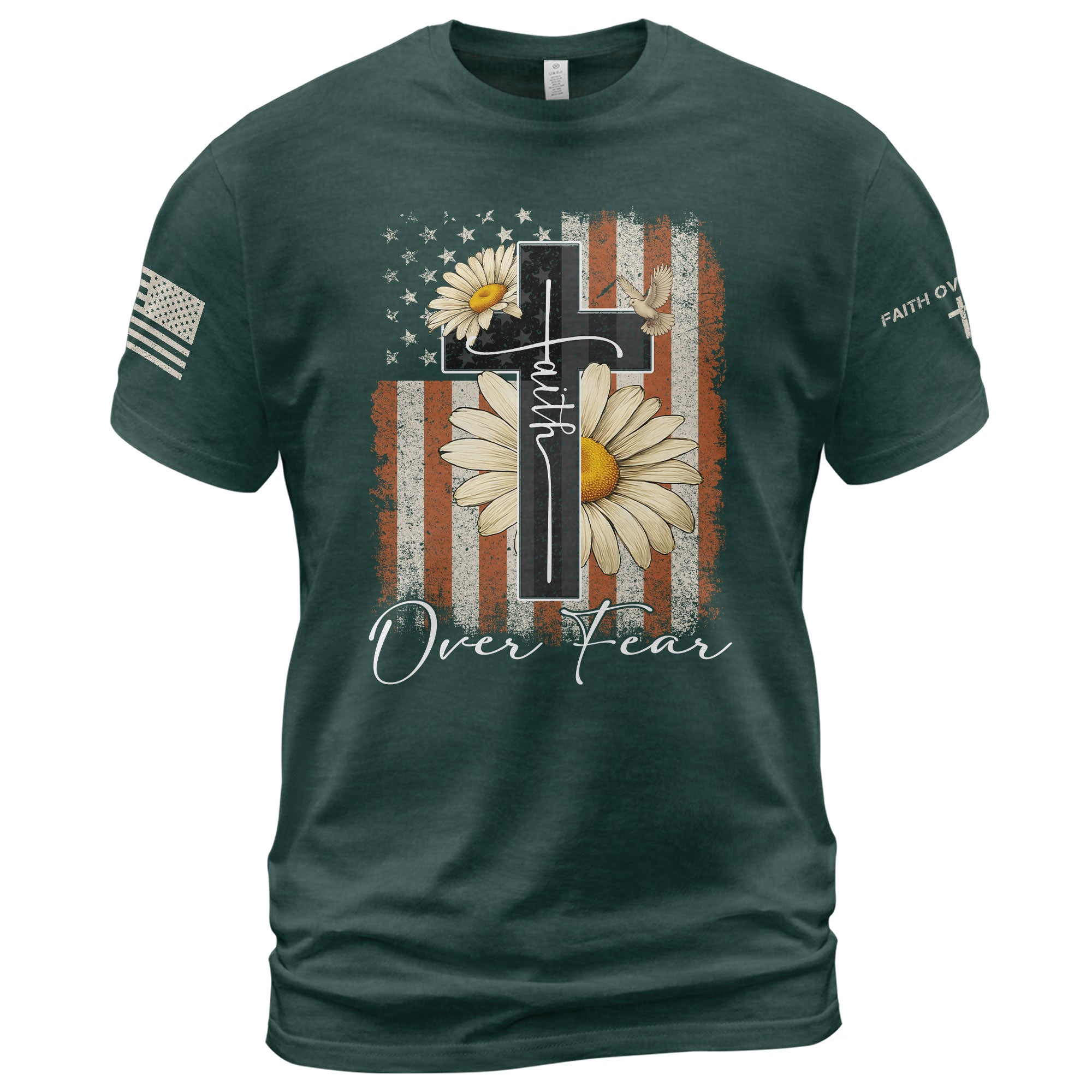 Faith Over Fear Shirt – Daisy Cross USA Flag Christian Tee