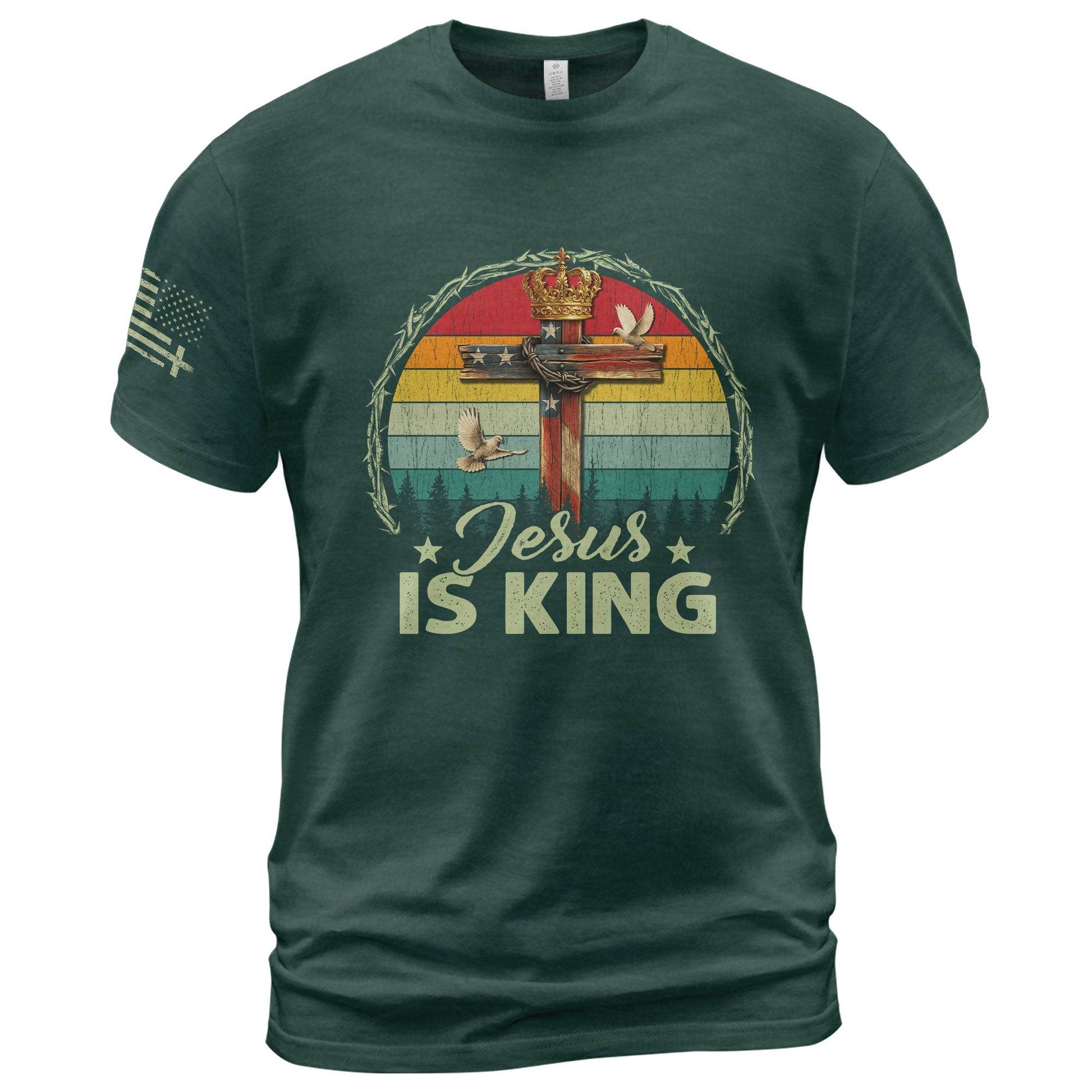 Jesus Is King Crown Cross Christian T-Shirt - Rust Field Wear