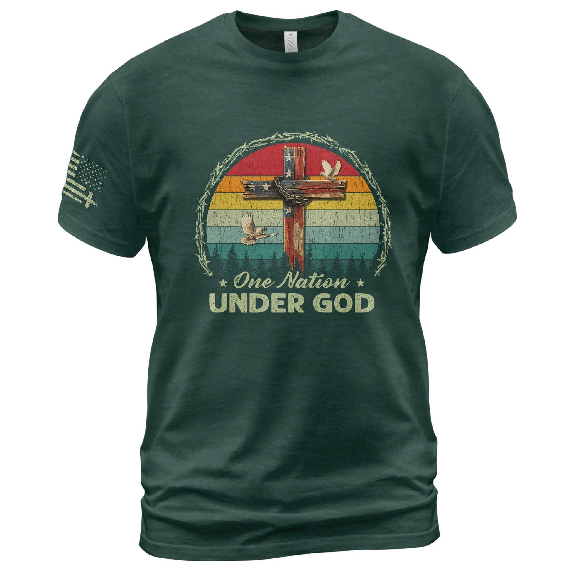 One Nation Under God Retro Sunset Cross T-Shirt - Rust Field Wear