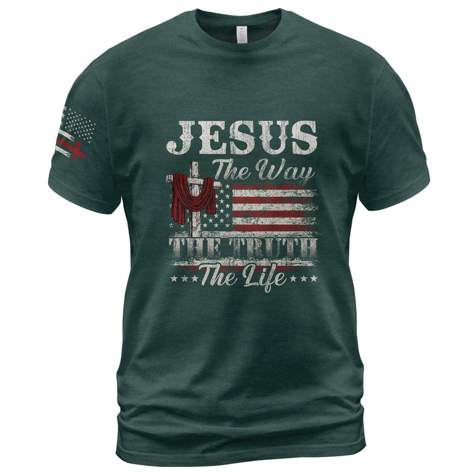 Jesus The Way The Truth The Life Flag Cross T-Shirt - Rust Field Wear