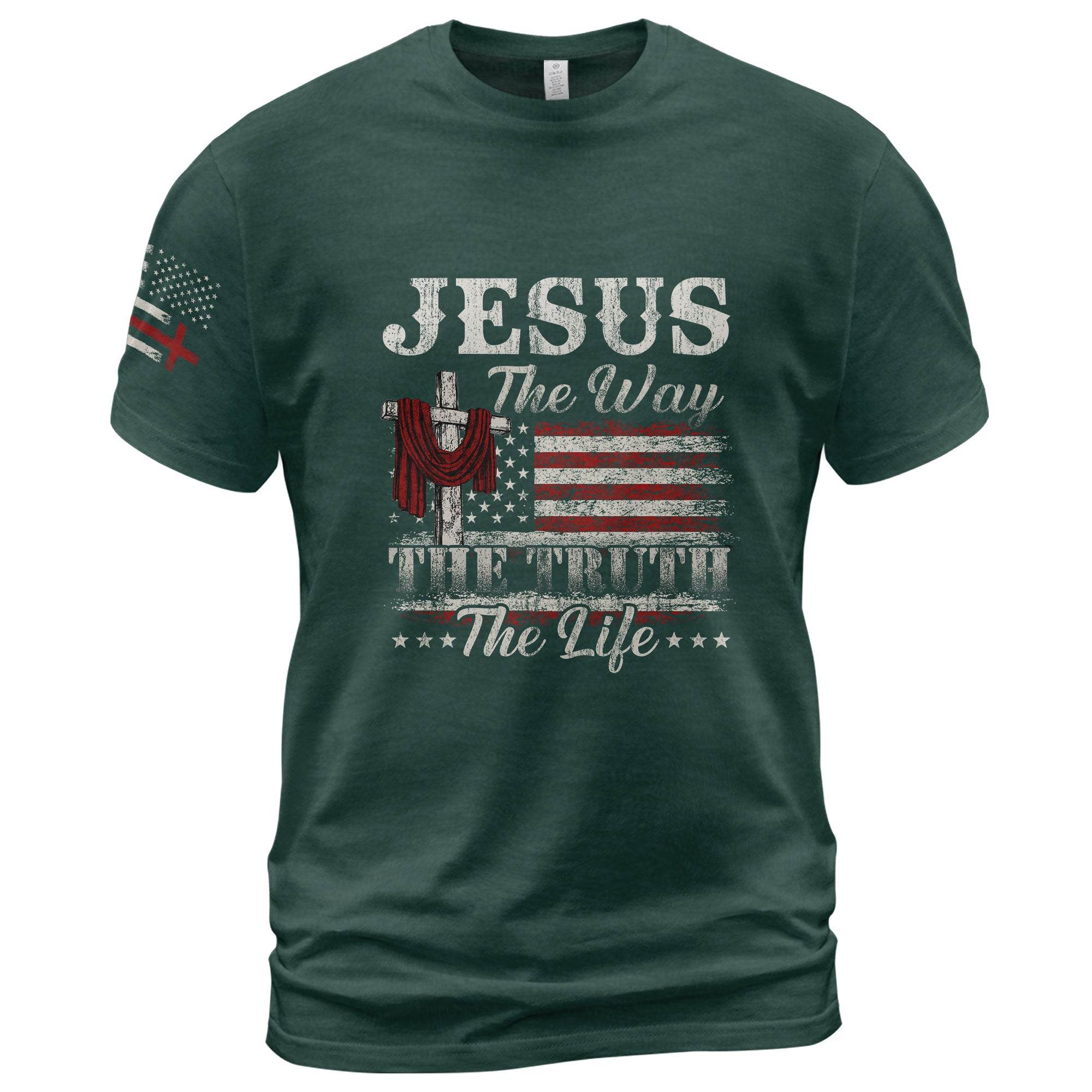 Jesus The Way The Truth The Life Flag Cross T-Shirt - Rust Field Wear