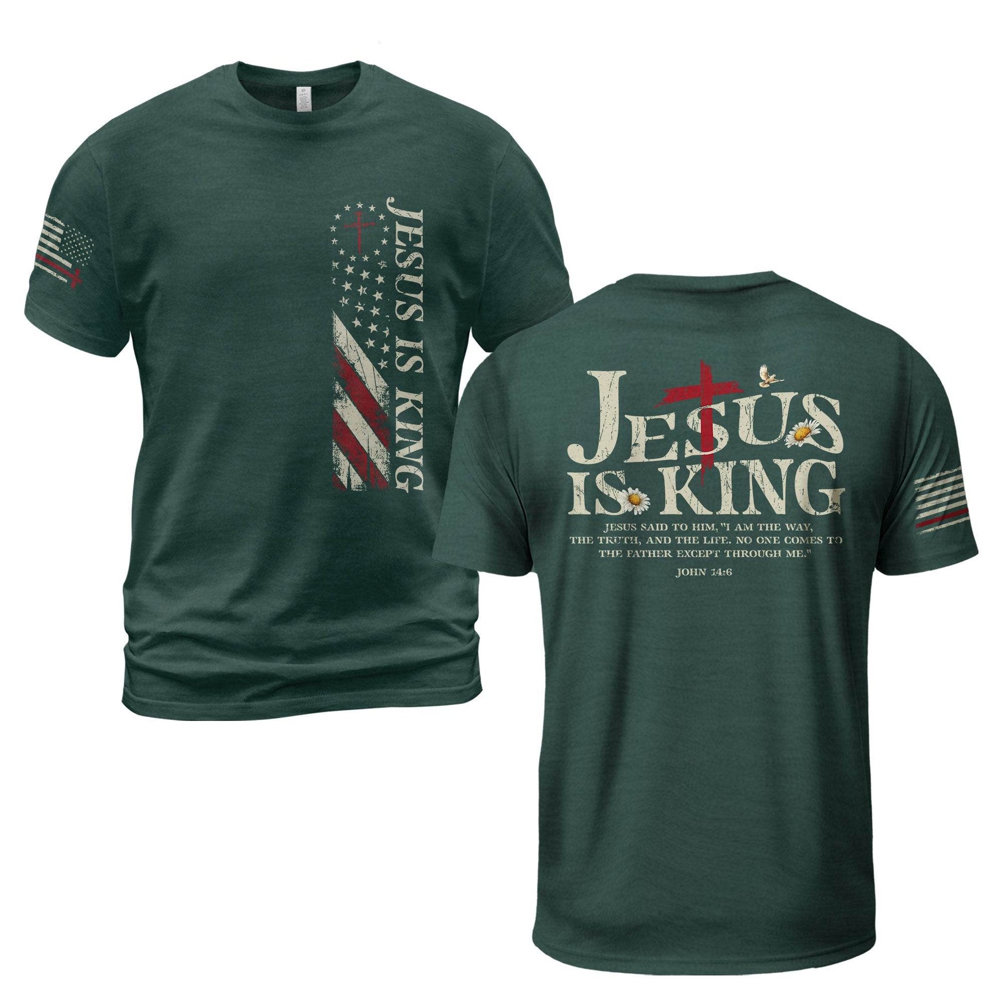 Jesus Is King | Christian Cross & American Flag Tee - Rust Field Wear