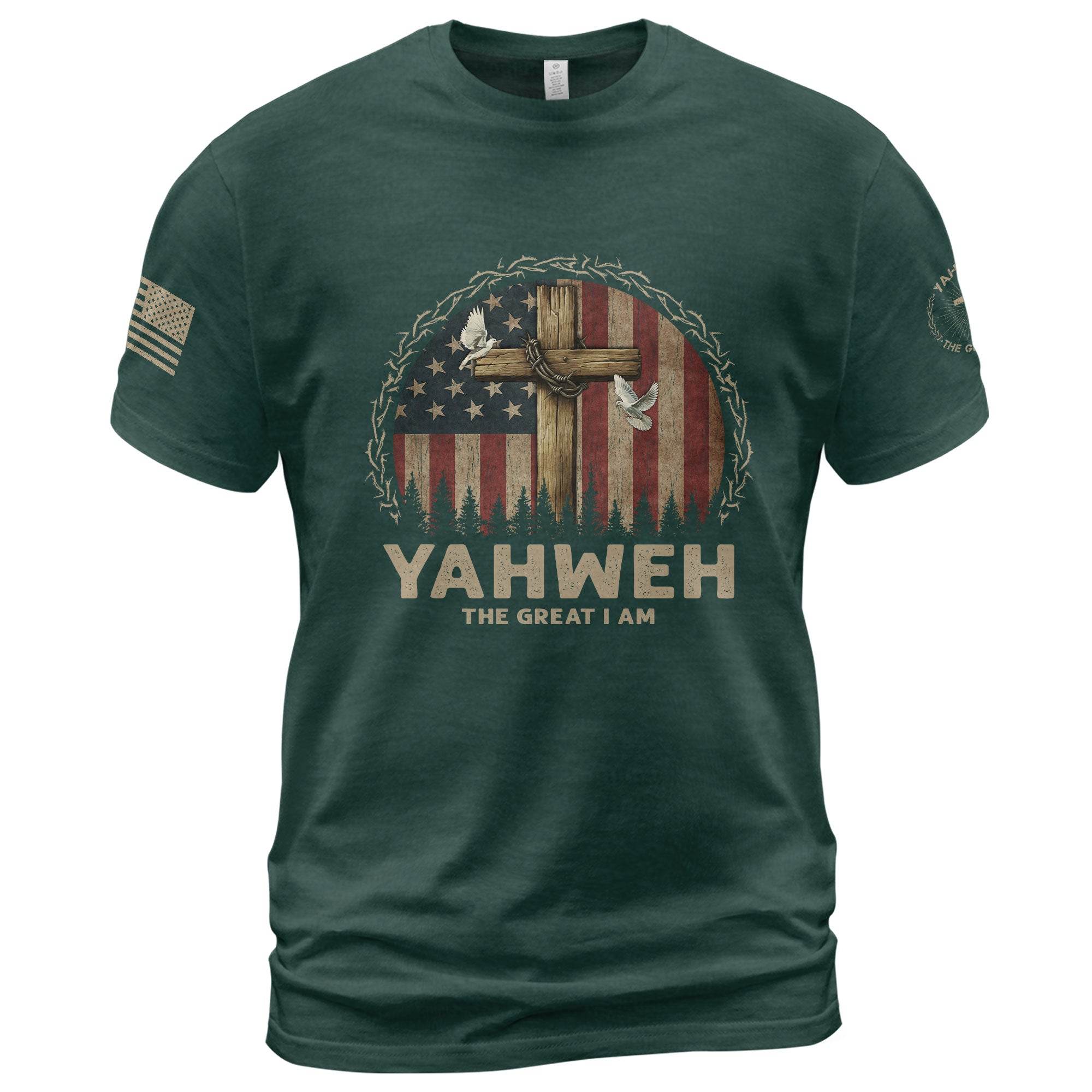 Yahweh The Great I Am T-Shirt – Faith, Flag & Cross - Rust Field Wear