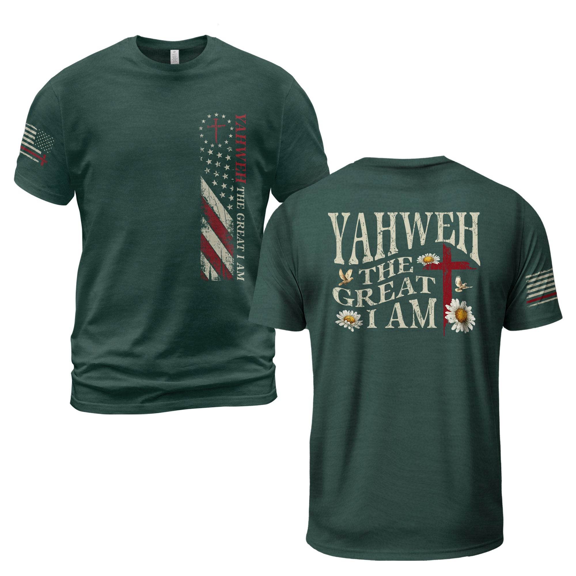 Yahweh The Great I Am | Christian Cross & American Flag Tee - Rust Field Wear