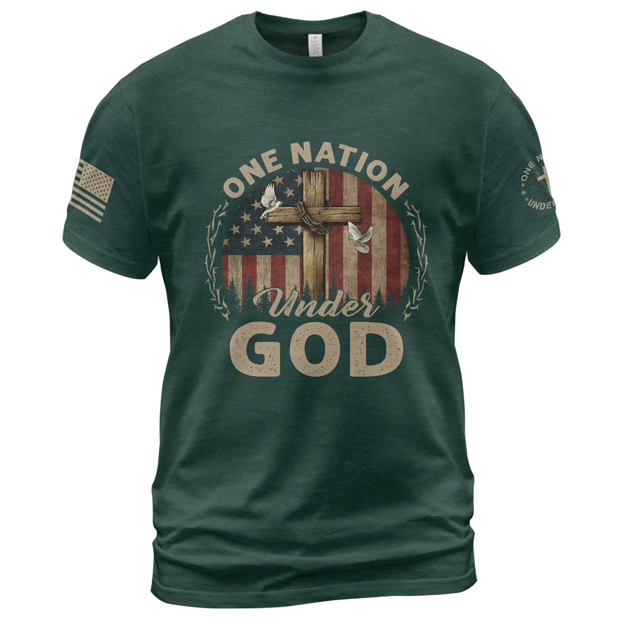 One Nation Under God T-Shirt – Cross, Flag & Christian Boldwear - Rust Field Wear
