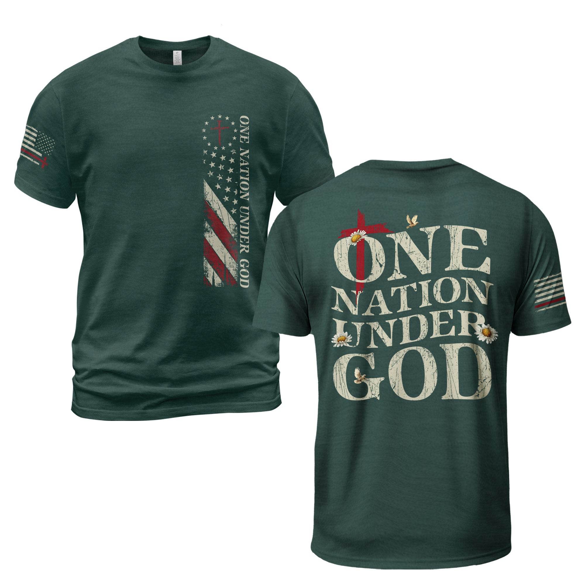 One Nation Under God | Christian Cross & American Flag Tee - Rust Field Wear