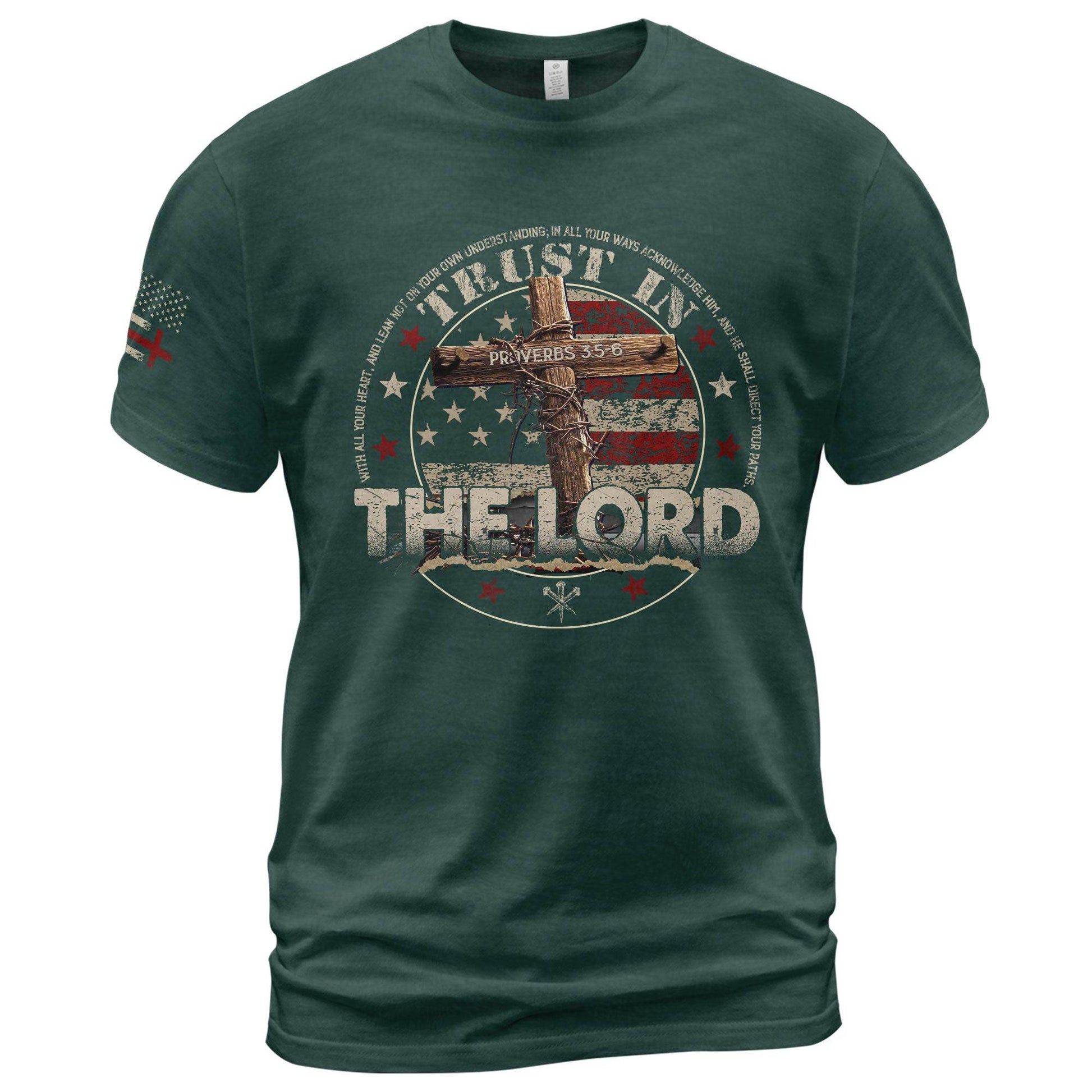 Trust In The Lord T-Shirt – Proverbs 3:5-6 Bible Verse Patriotic Christian Tee - Rust Field Wear