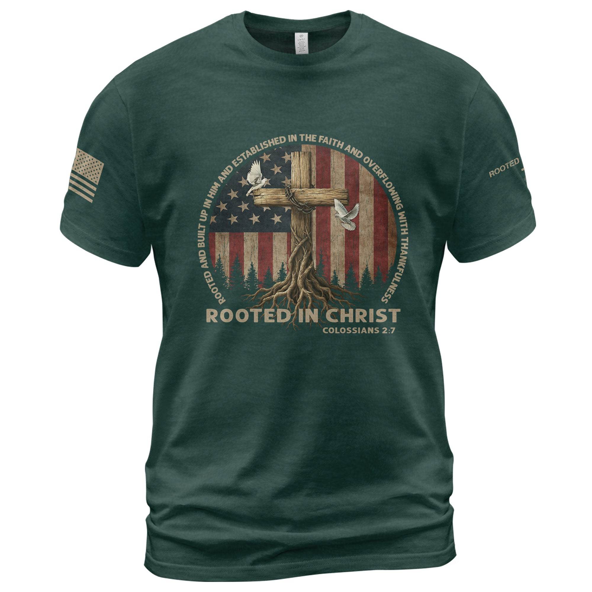 Rooted in Christ Colossians 2:7 Christian T-Shirt - Rust Field Wear