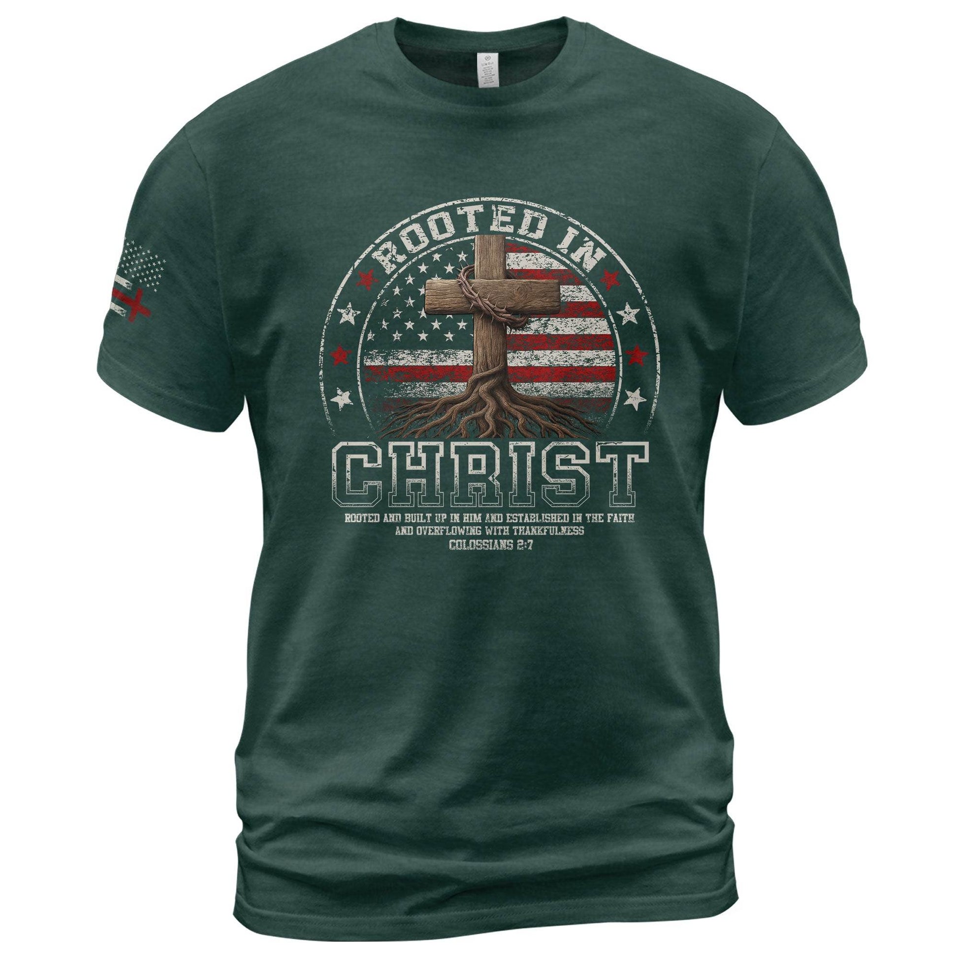 Rooted in Christ Circle American Flag T-Shirt - Rust Field Wear