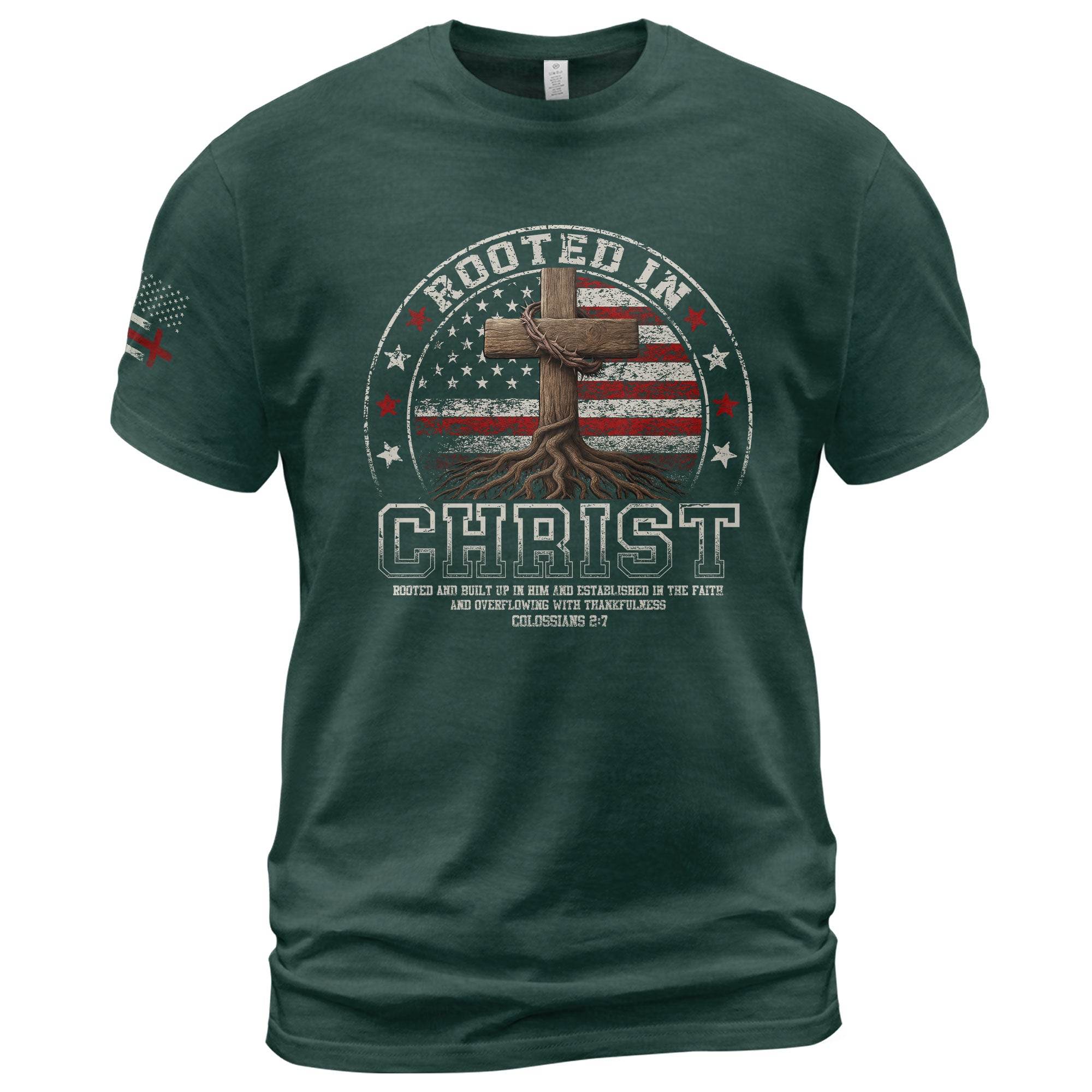 Rooted in Christ Circle American Flag T-Shirt - Rust Field Wear