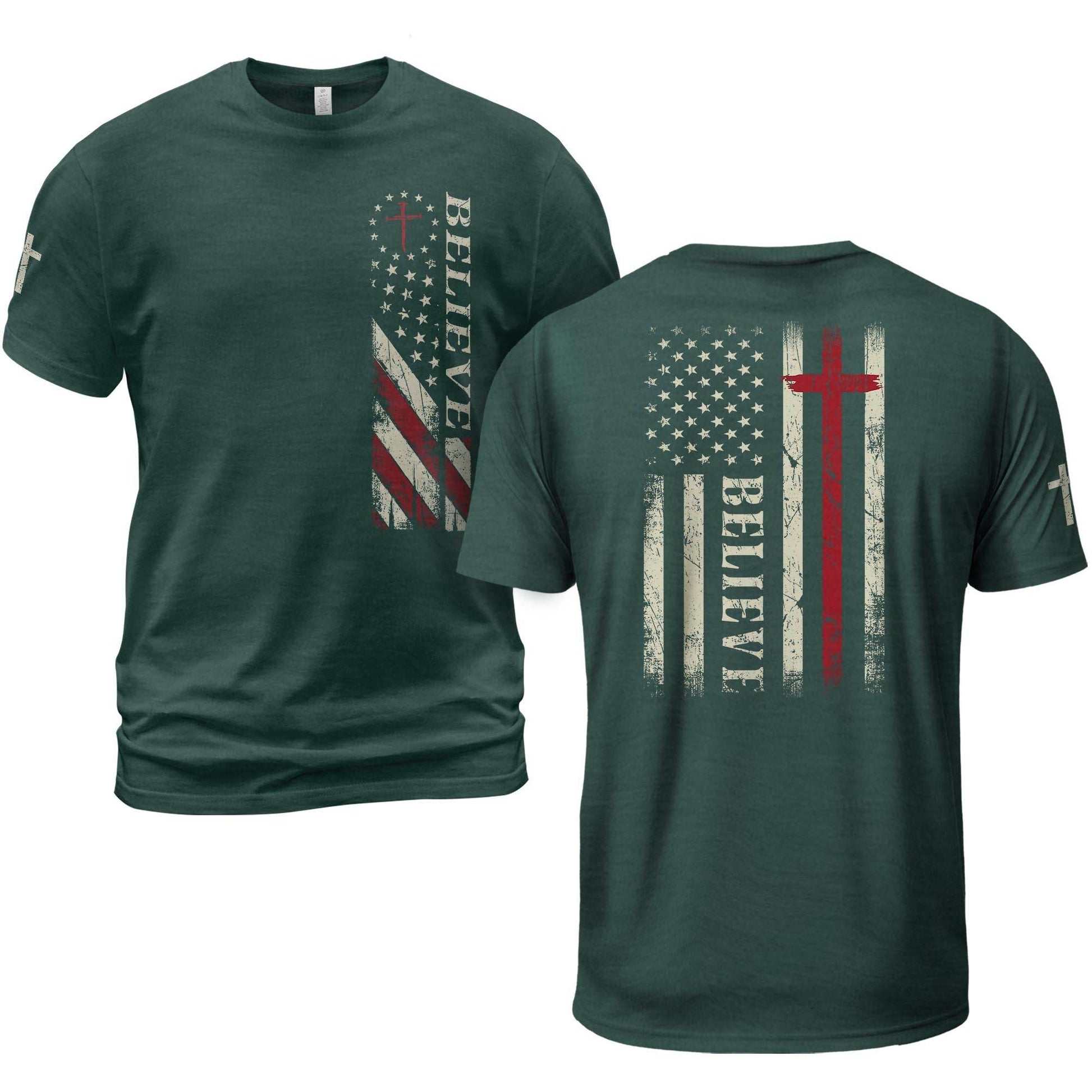Believe American Flag Cross T-Shirt - Rust Field Wear