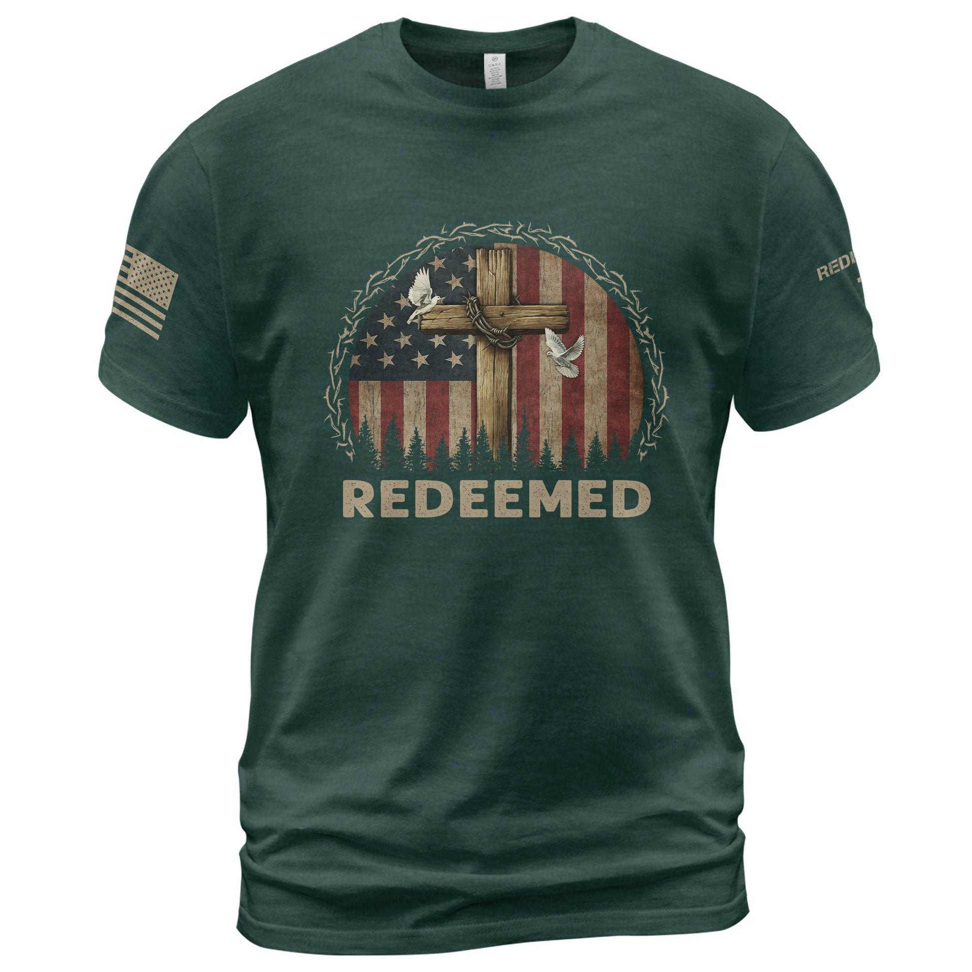Redeemed American Flag Cross T-Shirt – Patriotic Christian Apparel - Rust Field Wear