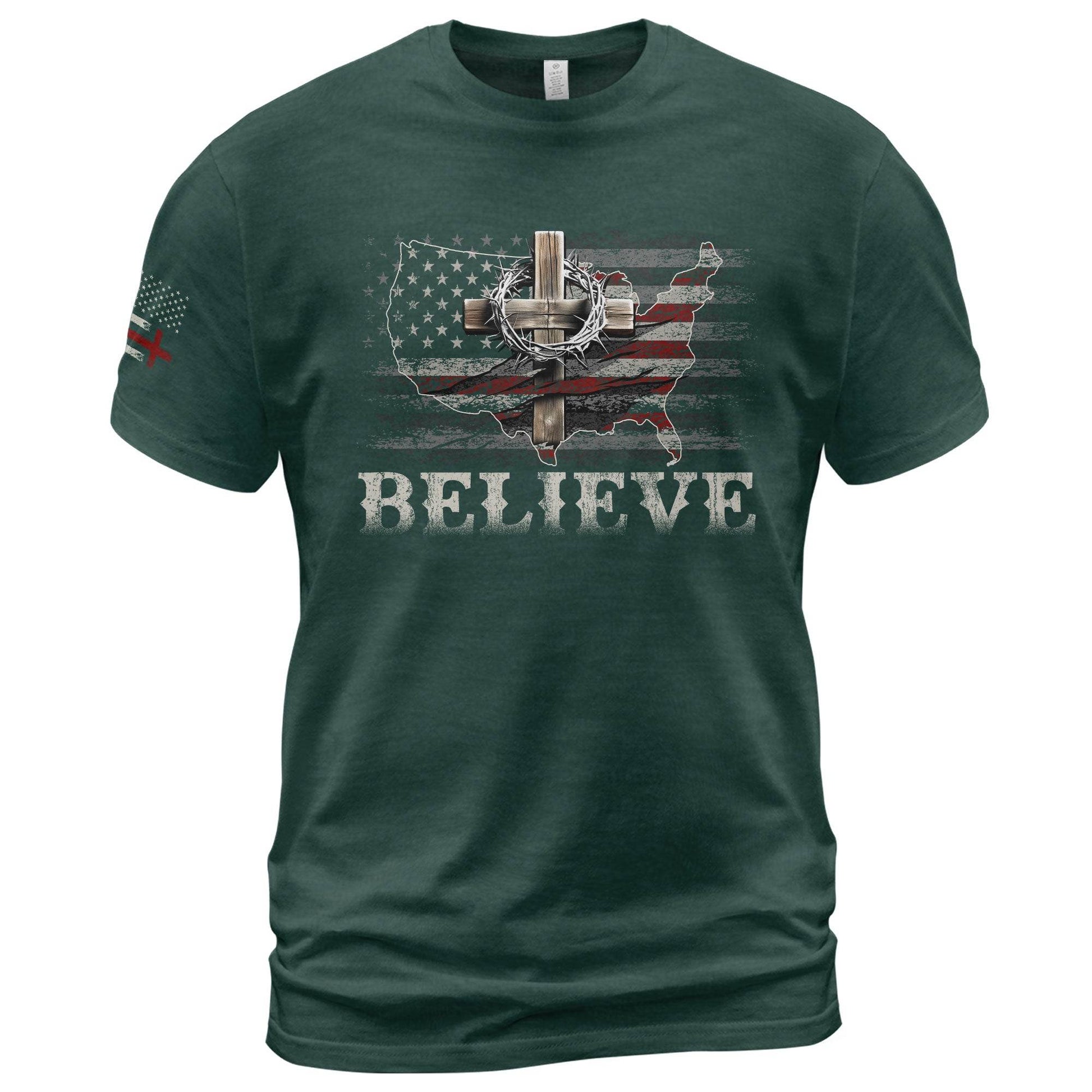 Believe USA Flag Cross T-Shirt - Rust Field Wear