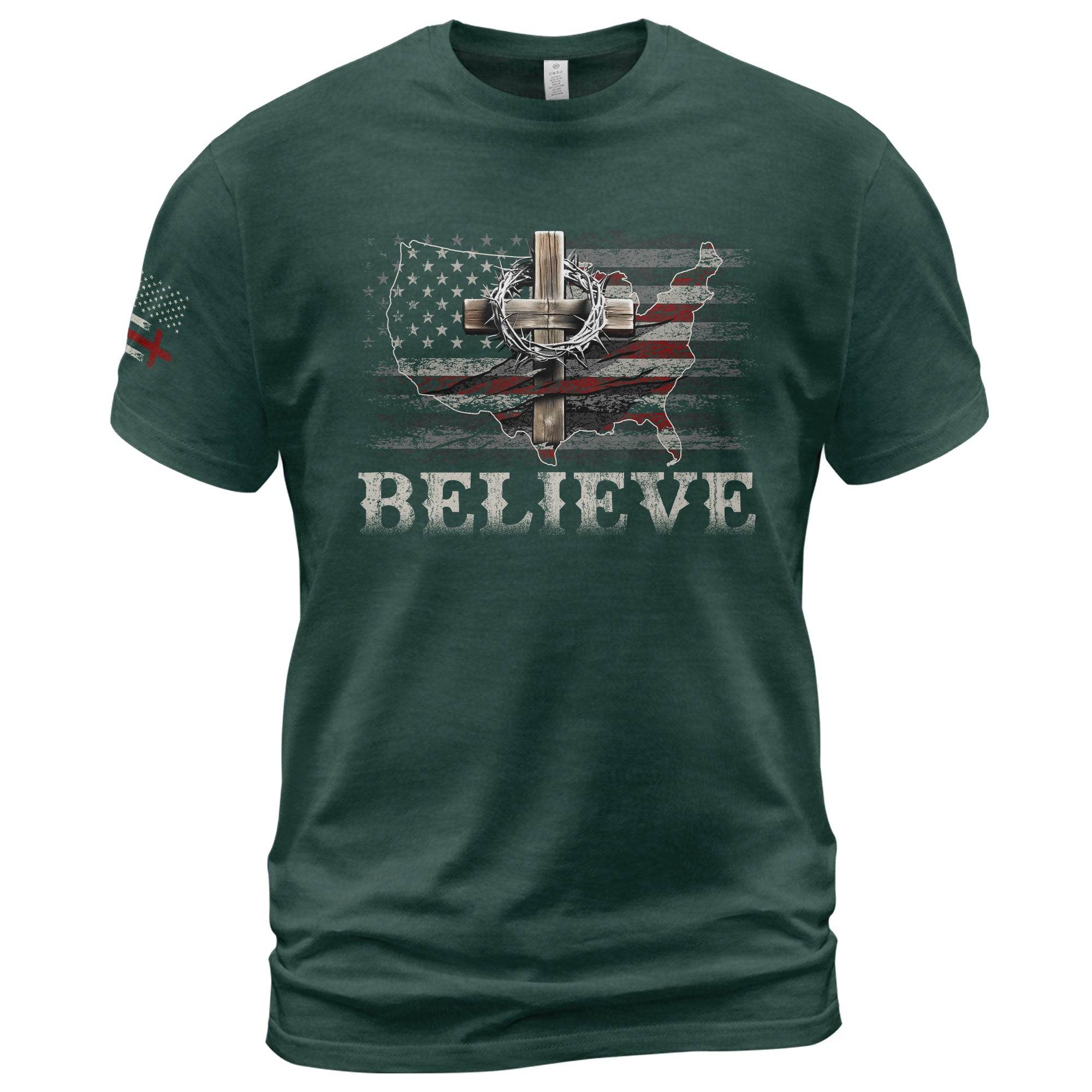 Believe USA Flag Cross T-Shirt - Rust Field Wear