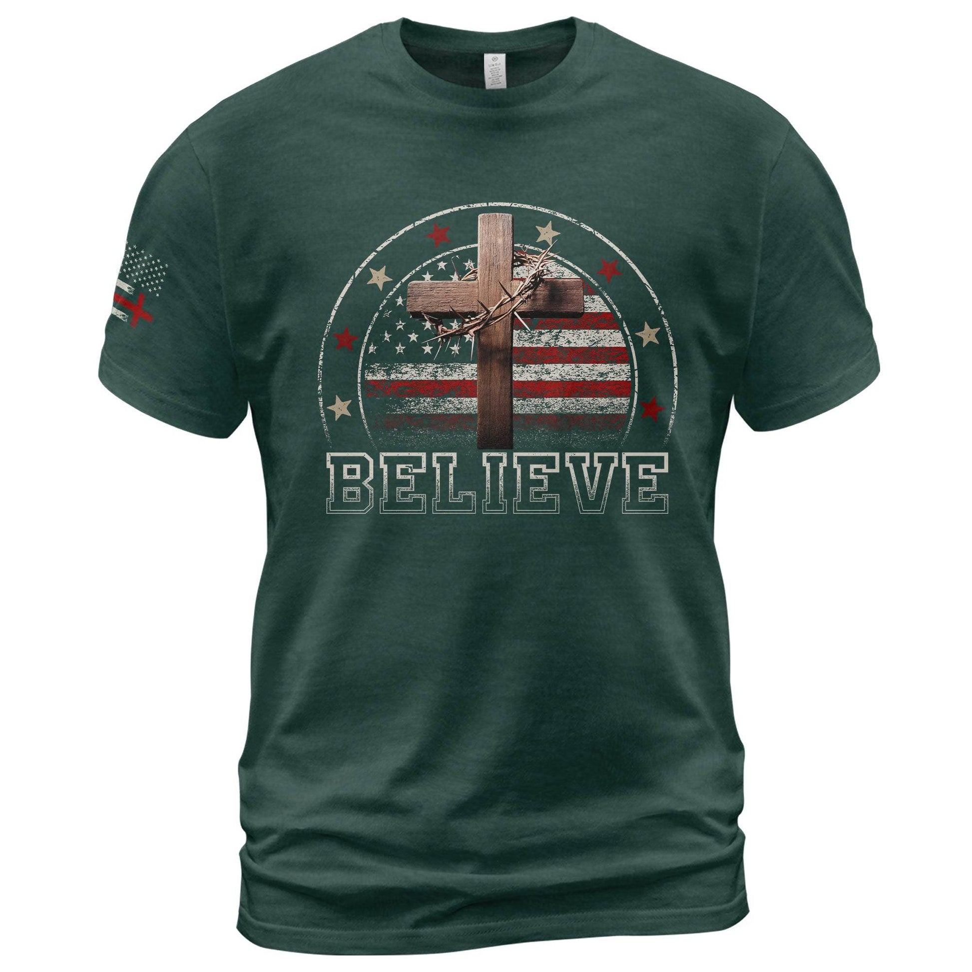 Believe – American Flag & Cross Christian T-Shirt - Rust Field Wear