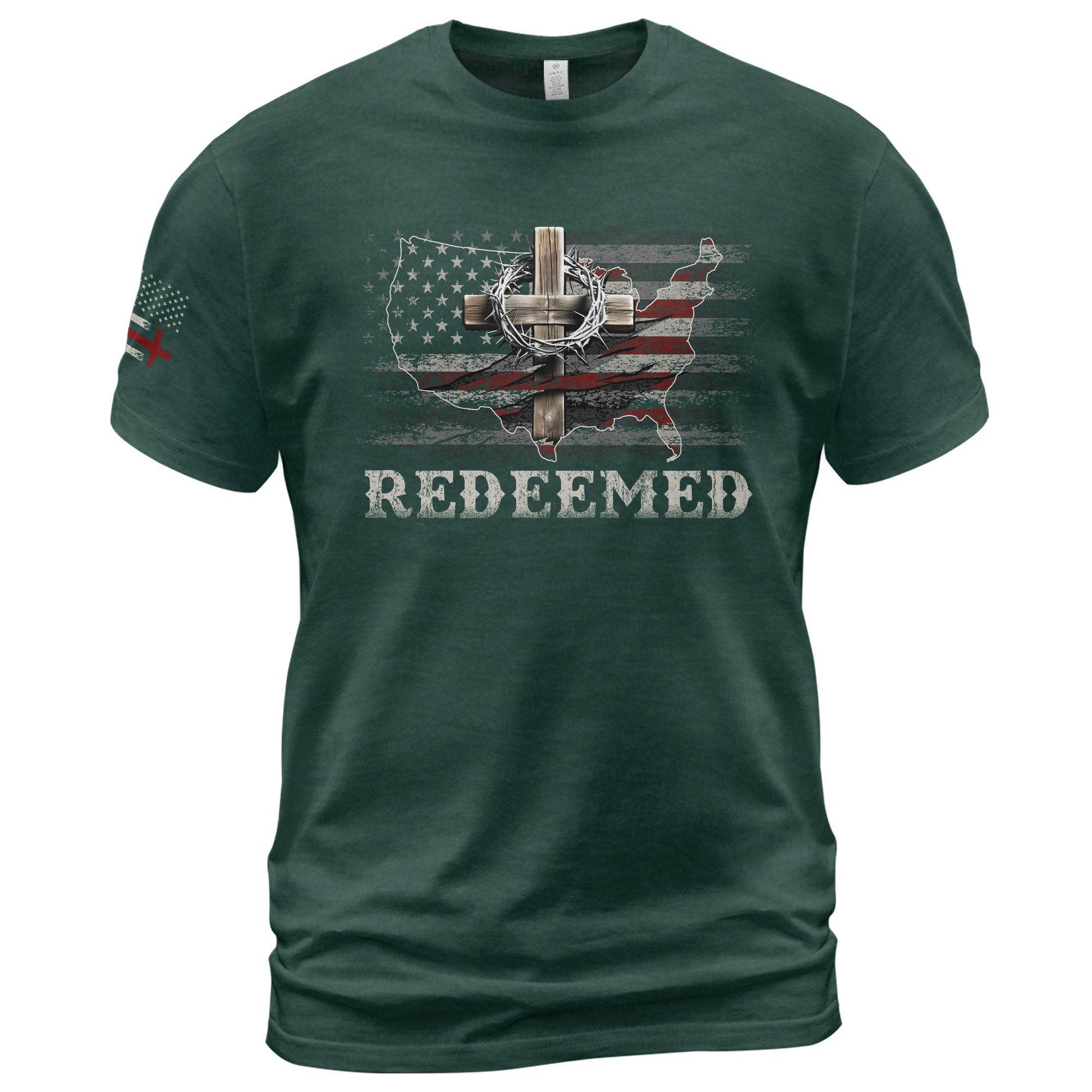 Redeemed USA Flag Cross Christian T-Shirt - Rust Field Wear