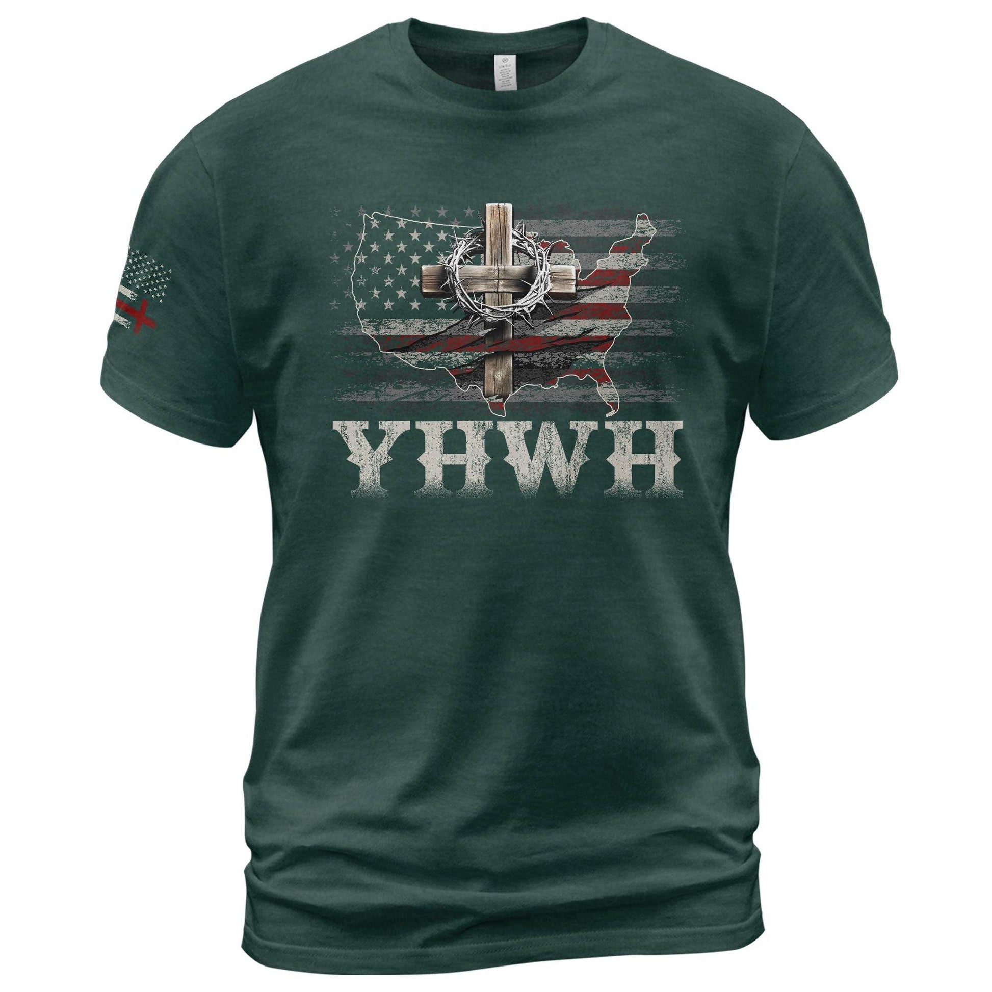 YHWH USA Cross Christian T-Shirt – Faith & Patriotism - Rust Field Wear