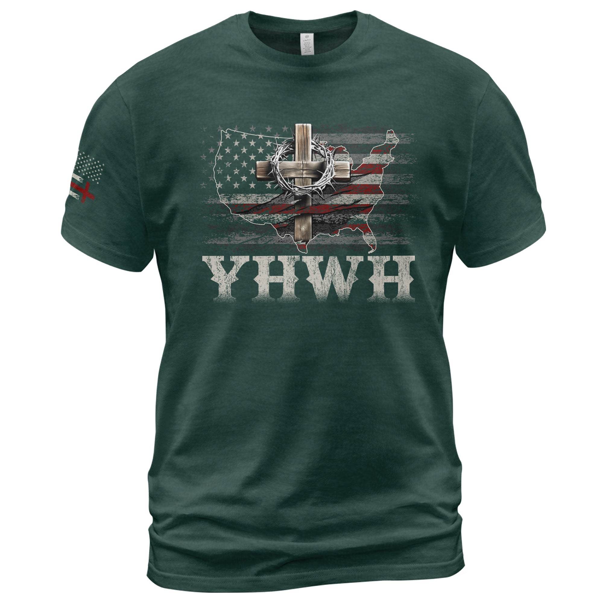 YHWH USA Cross Christian T-Shirt – Faith & Patriotism - Rust Field Wear
