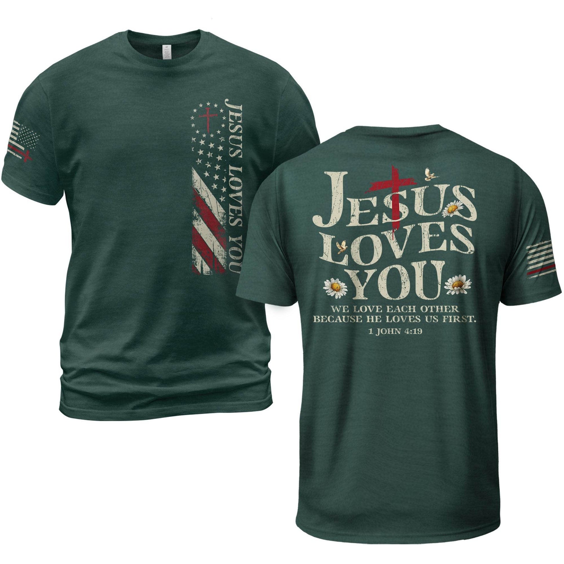 Jesus Loves You Patriotic Cross T-Shirt - Rust Field Wear